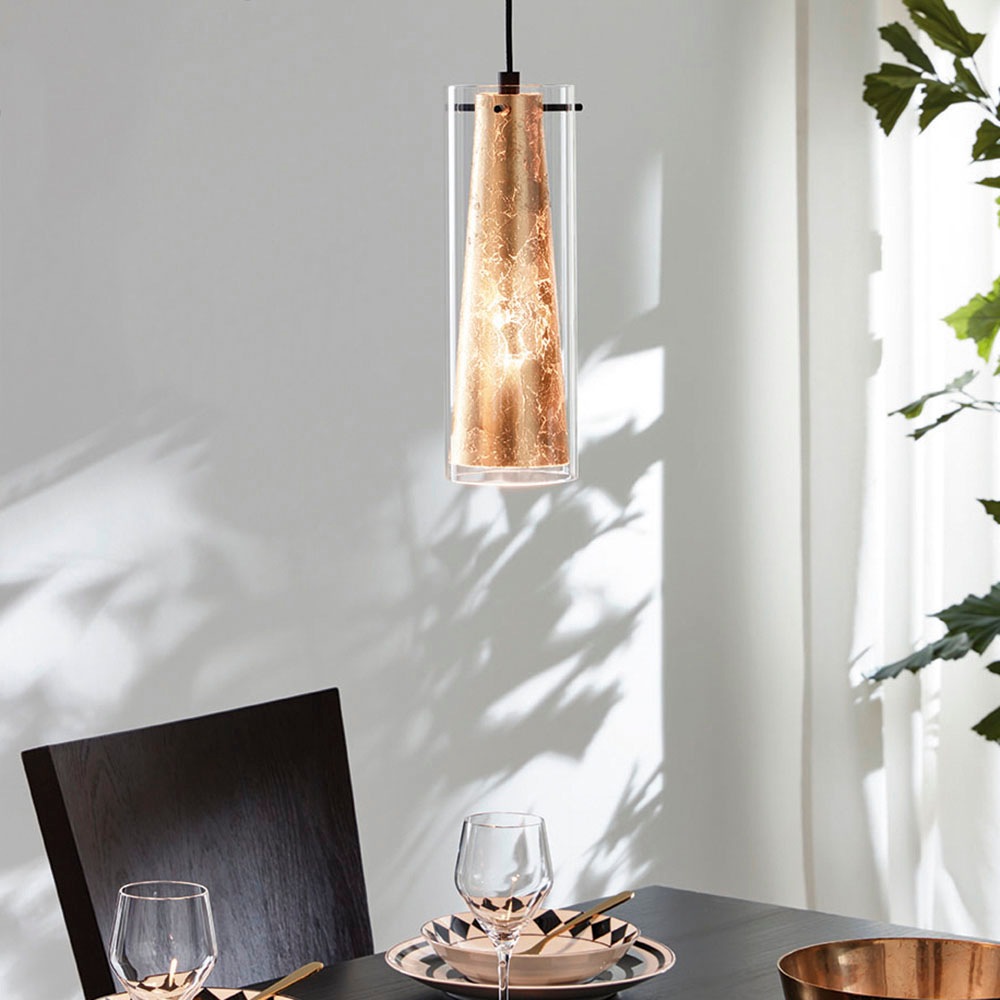 EGLO Hängeleuchte »PINTO GOLD Pendellampe, Stahl, Glas, E27, IP20, Esstischlampe, Lampe«, 1 flammig, Leuchtmittel E27 | Leuchtmittel wechselbar-ohne Leuchtmittel, Hängelampe goldfarben - für Esszimmer, Küche oder Wohnzimmer