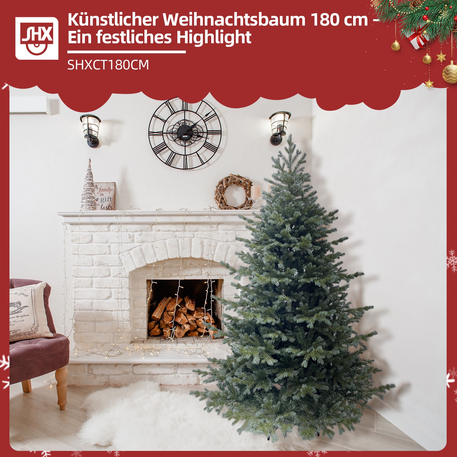 SHX Dekobaum »Künstlicher Weihnachtsbaum 180 cm«, stabil, einfacher Aufbau, kein jährlicher Baumkauf