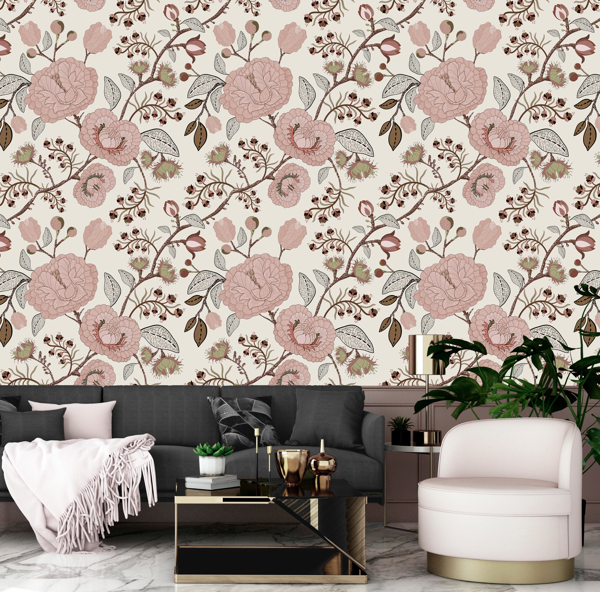queence Vinyltapete »Ilona«, bedruckt-Motiv-botanisch-floral-gemustert-natürlich, 90x250cm, selbstklebend, kinderleichte Anbringung, Sticker