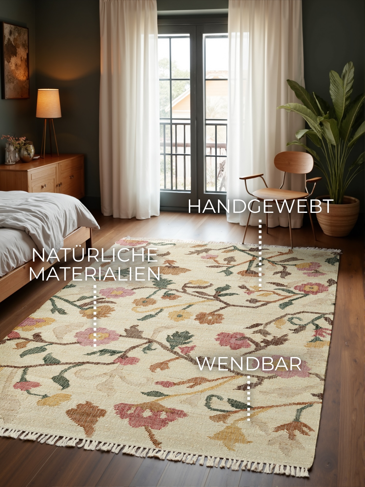 ELLE DECORATION Teppich »Kelim Violette« rechteckig 3 mm Höhe Jute, Baumwolle, Natur, Handgewebt, Kelim, orientalisch, Boho