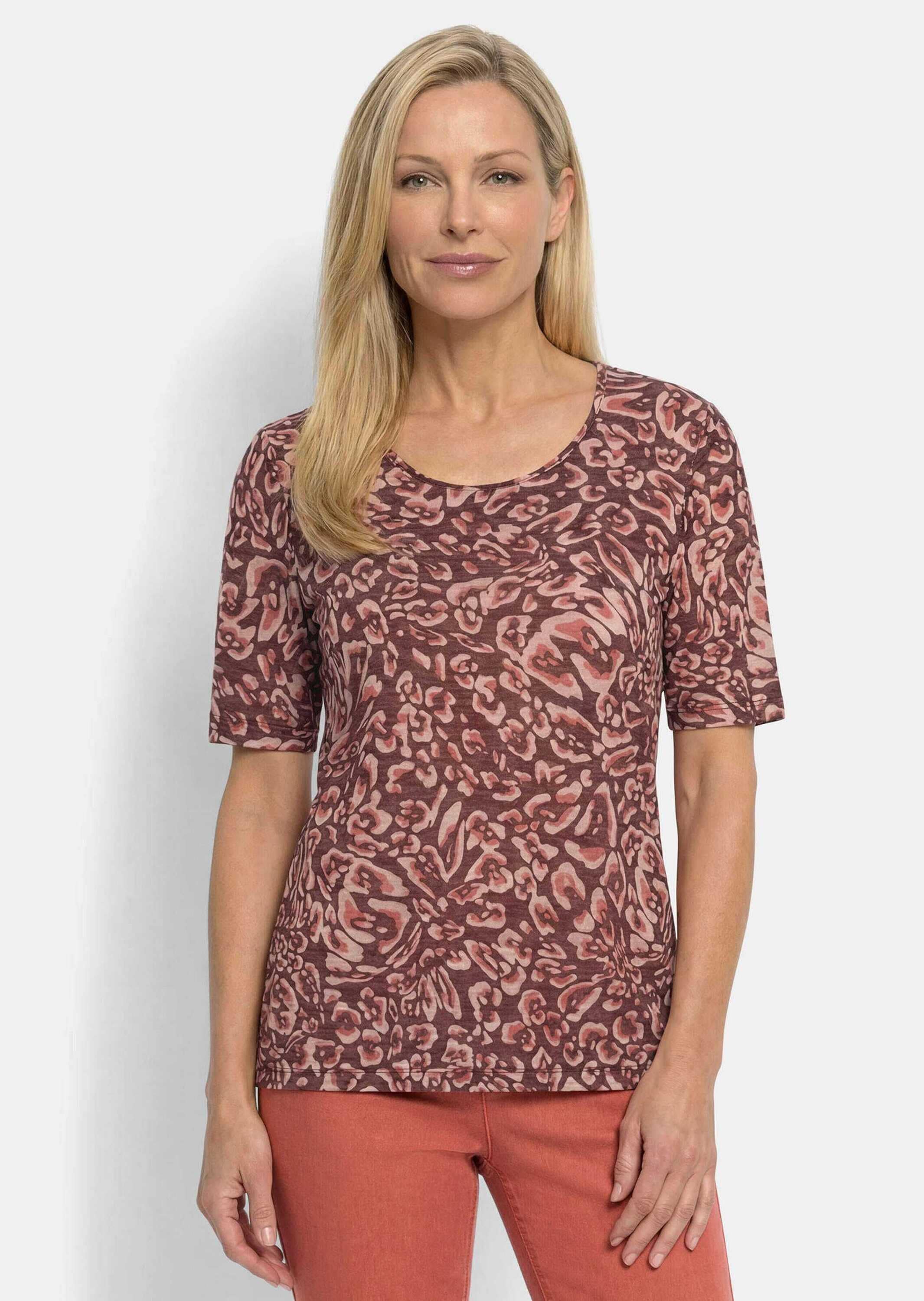GOLDNER Kurzarmshirt »Kurzgröße Viskoseshirt mit abstraktem Floraldruck« stretchbequemer Viskosejersey