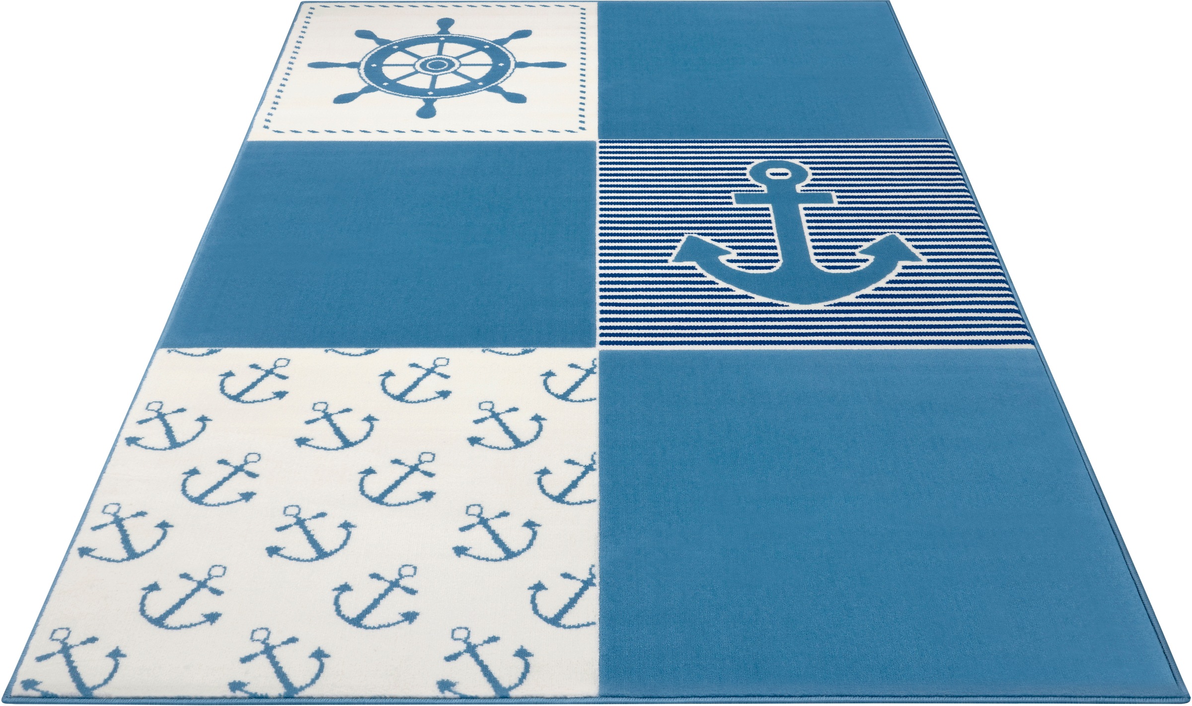 HANSE Home Kinderteppich »Ocean Patchwork«, rechteckig, 9 mm Höhe, Steuerrad, Anker Motiv, Kurzflor, Kinderzimmer, Strapazierfähig, Pflegeleicht, Robust