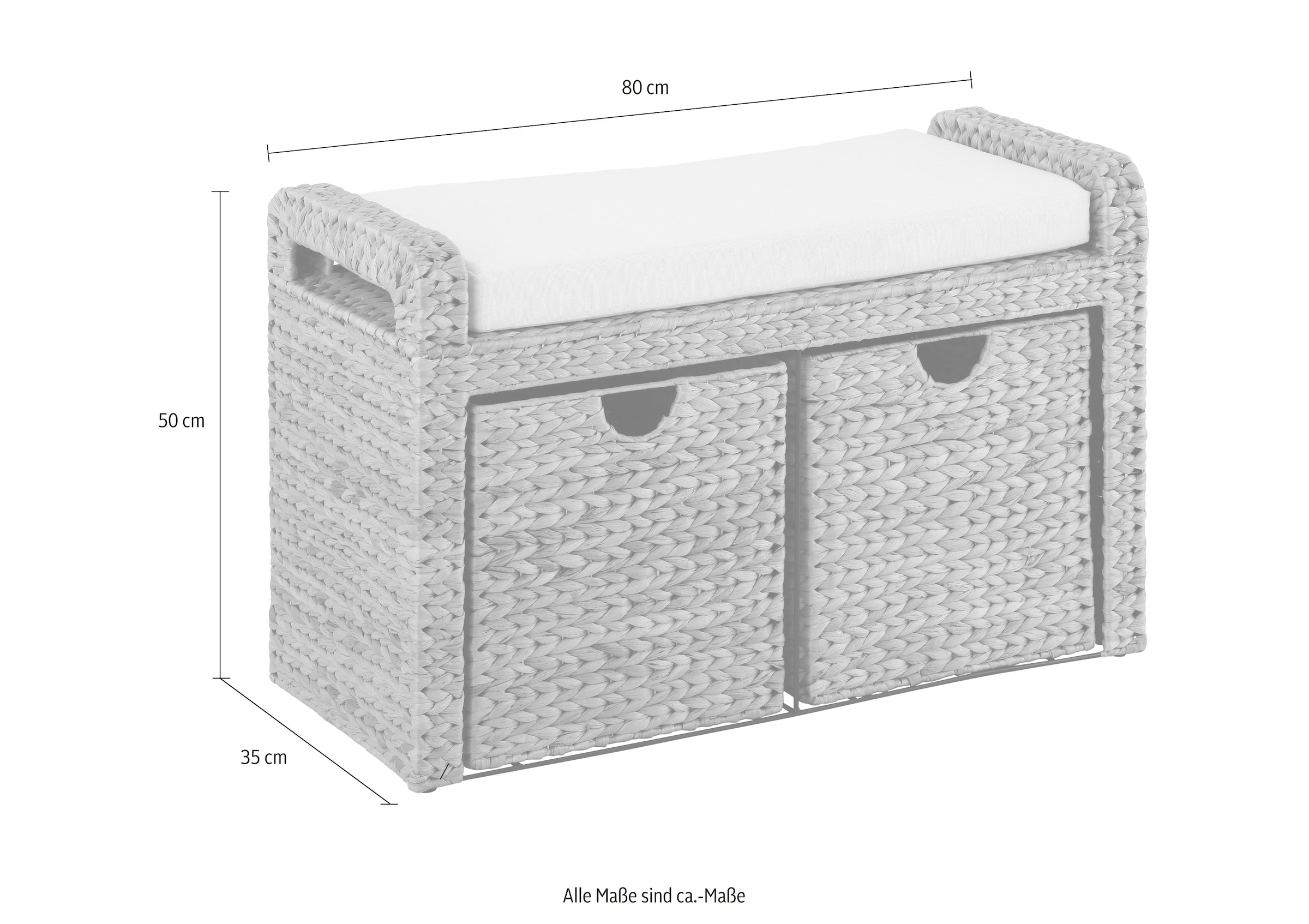 Home affaire Bank »Wenham«, aus geflochtener Wasserhyazinthe, inklusive Sitzkissen, Breite 80 cm