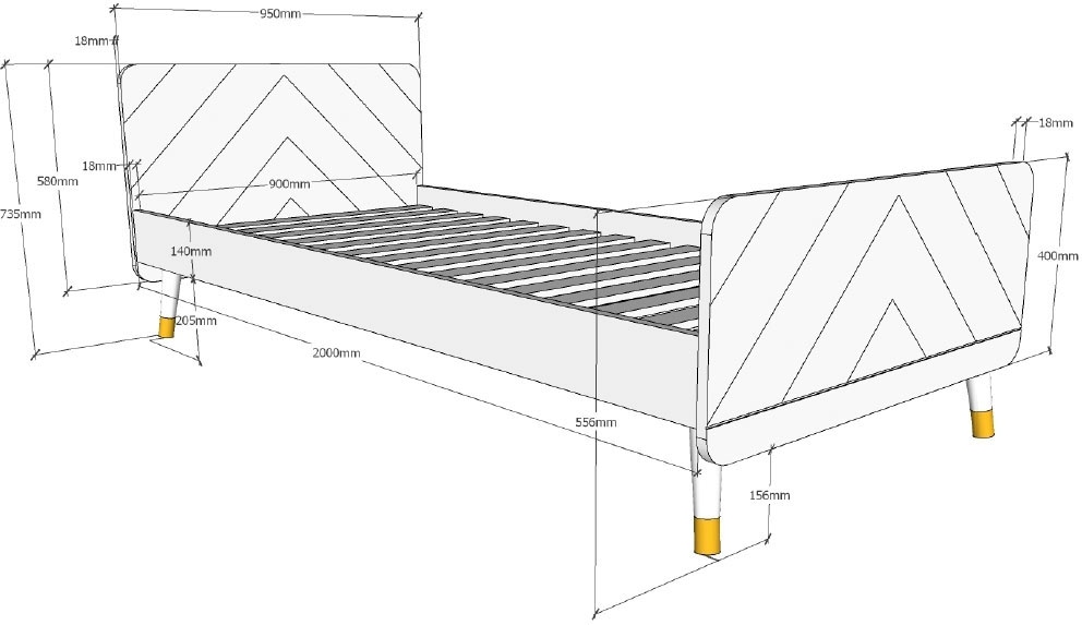 Vipack Jugendbett »Billy, Einzelbett 90/200, inkl. Rolllattenrost, modernes Design«, (B/H/T ca. 203,6x73,5x95cm, Profil-Optik in Kopf- und Fußteil), universell einsetzbar, verschiedene Farben zur Wahl