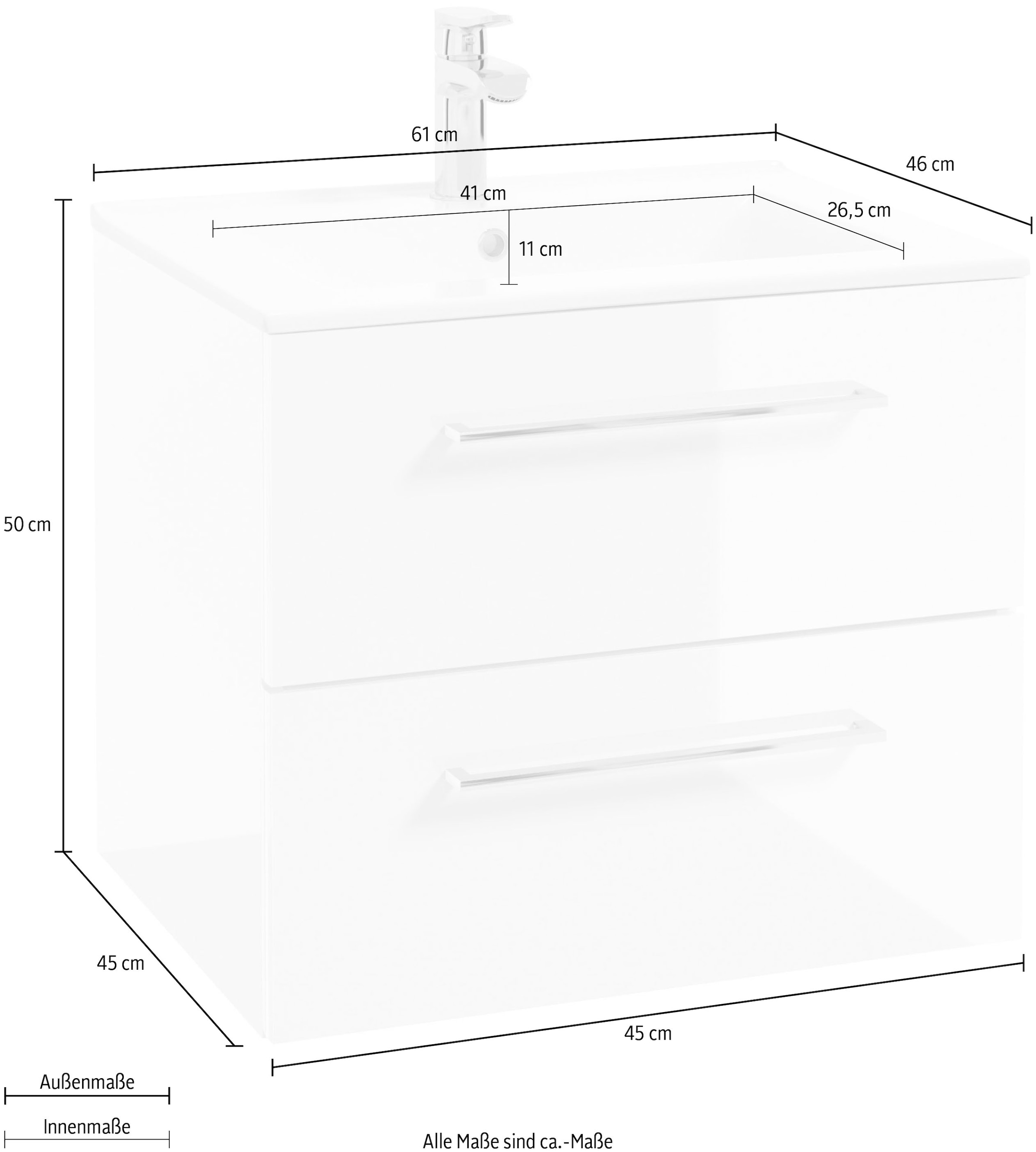 welltime Waschtisch »Palermo«, Badmöbel inkl. Waschbecken, Breite 60cm