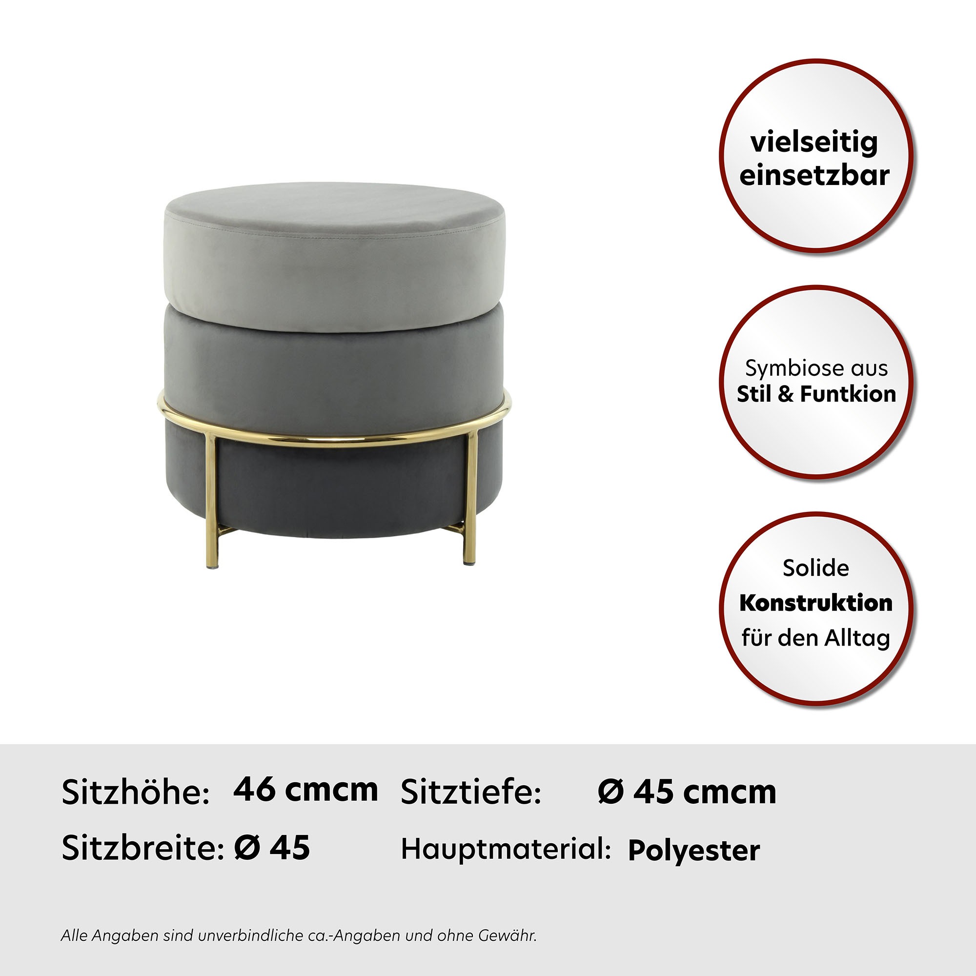 Kayoom Sitzhocker »Hocker Matilda 125, Komfortable runde Form, Gemütlicher Design-Hocker«, (1 St.), samtweich, elegant, gepolstert, große Sitzfläche