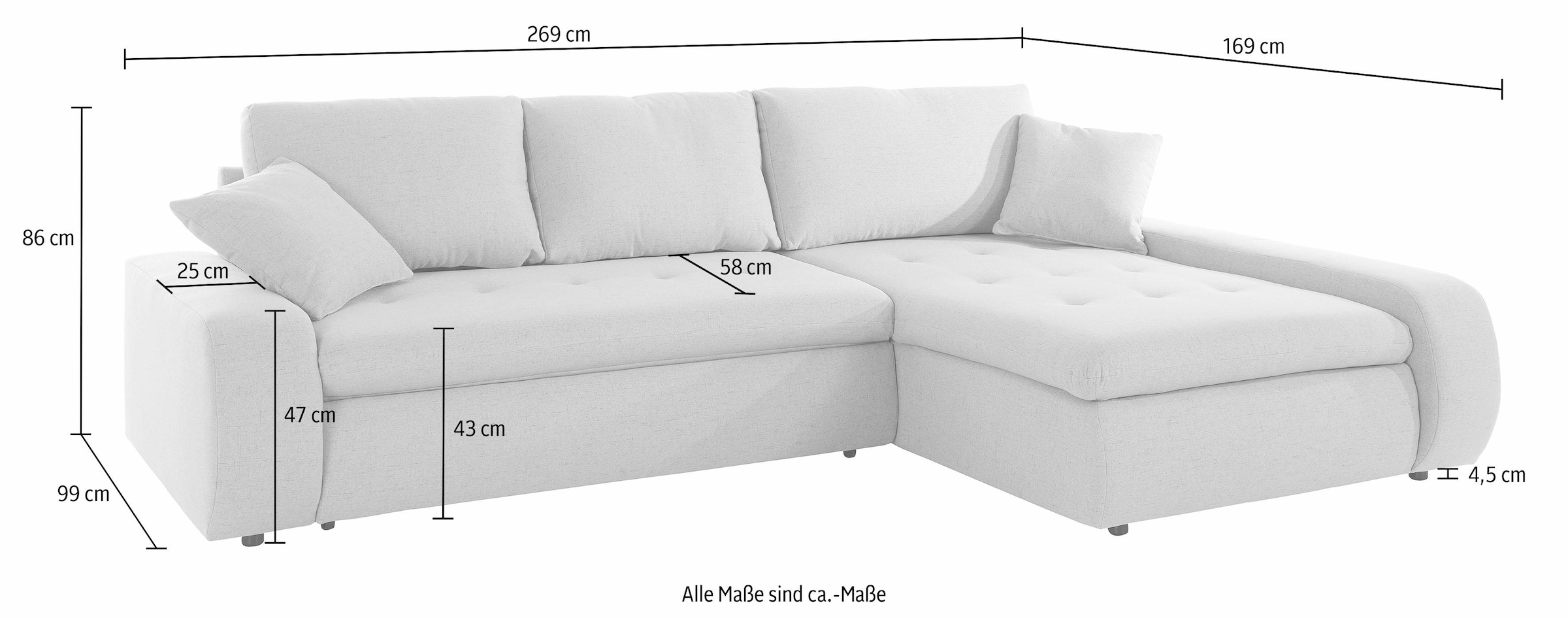 TRENDMANUFAKTUR Ecksofa »Indie II, tolle Detailverarbeitung, bequem und komfortabel im Sitz«, XL und XXL, wahlweise mit Bettfunktion, L-Form