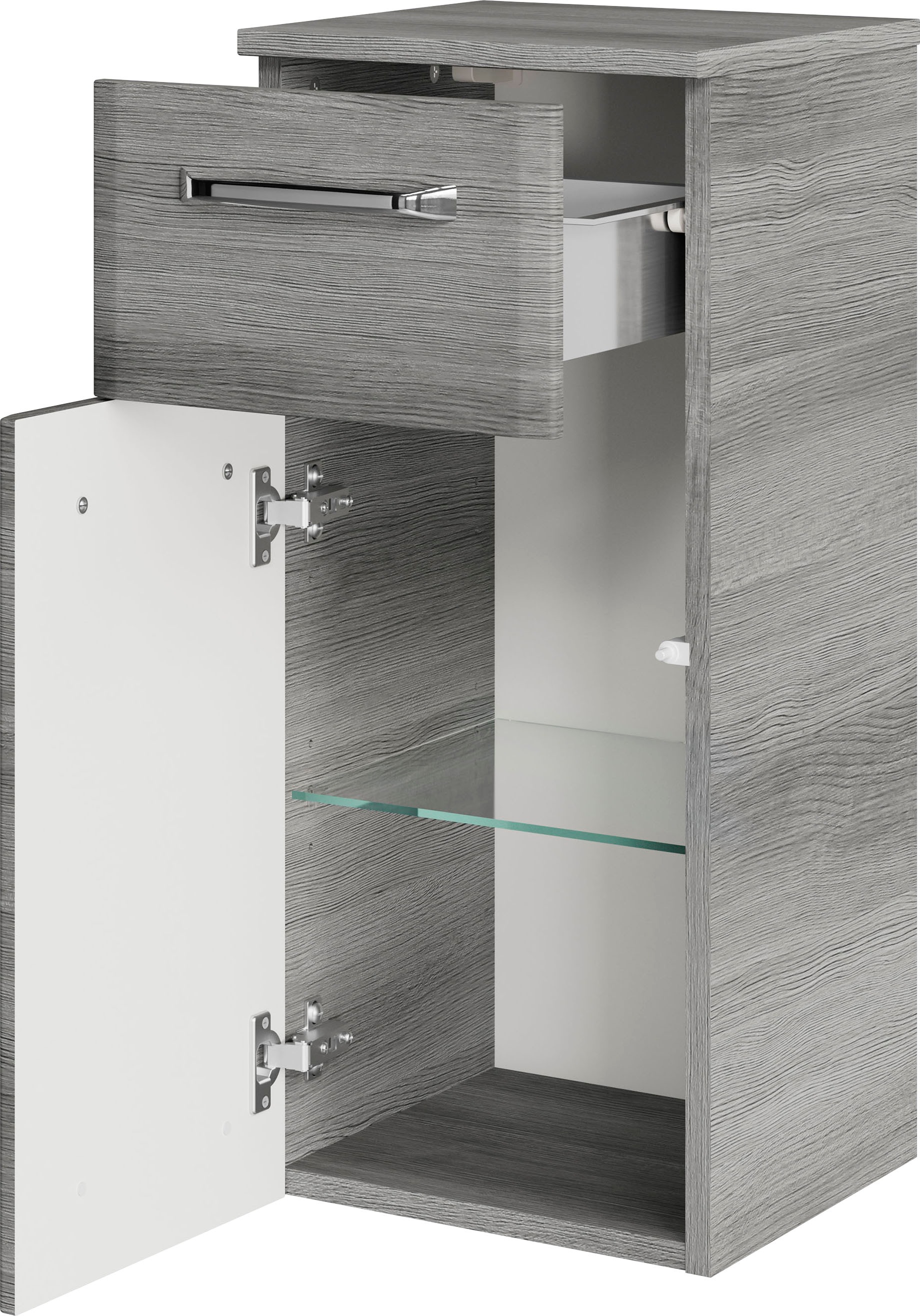 Saphir Badmöbel-Set »Quickset 5-teilig, Mineralmarmor-Waschtisch und LED-Spiegelschrank«, (6 St.), Midischrank, Unterschrank, Hängeschrank, inkl. Türdämpfer