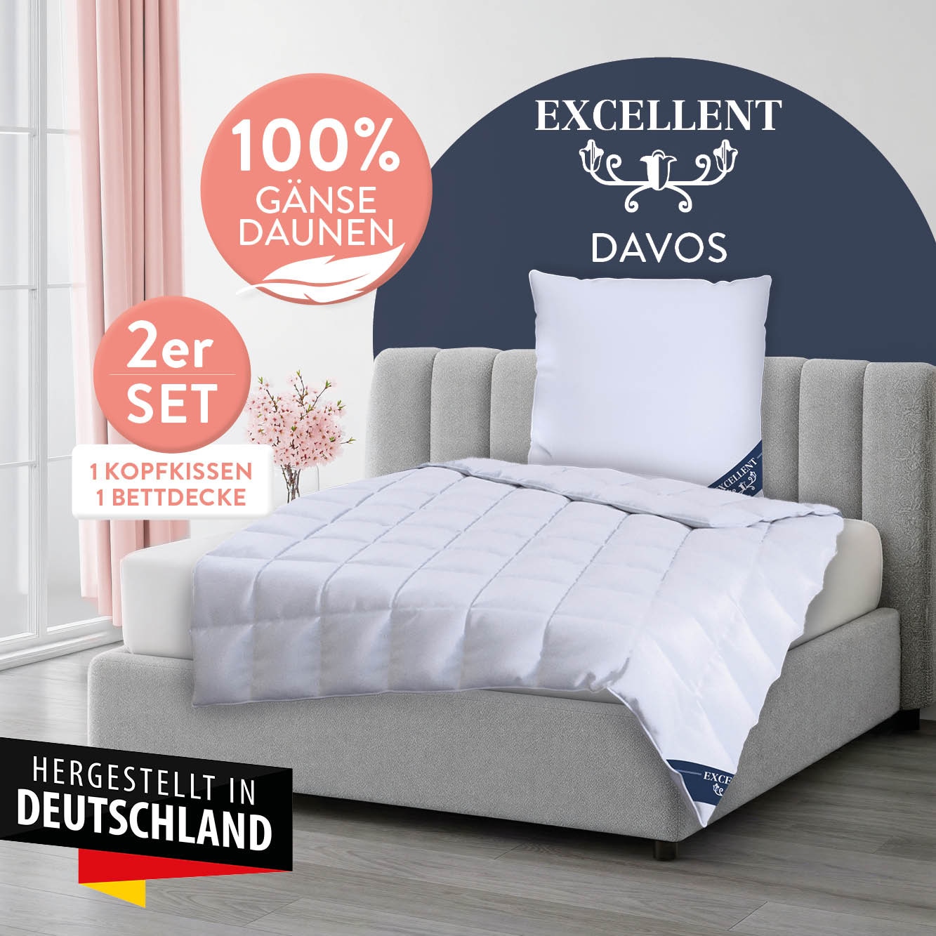 Excellent Daunenbettdecke + 3-Kammer-Kopfkissen »Davos« Bettdecken-Set mit Kopfkissen, Bettdecke 135x200 und 155x220 cm
