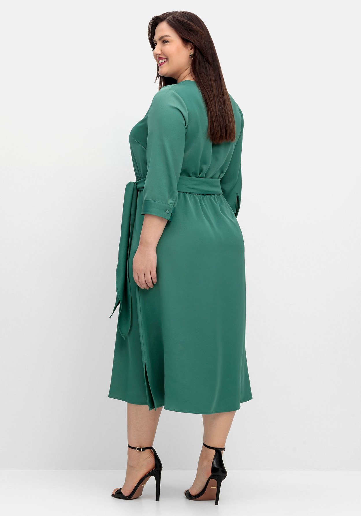 Sheego Satinkleid »Kleid mit 3/4-Arm und Bindeband«