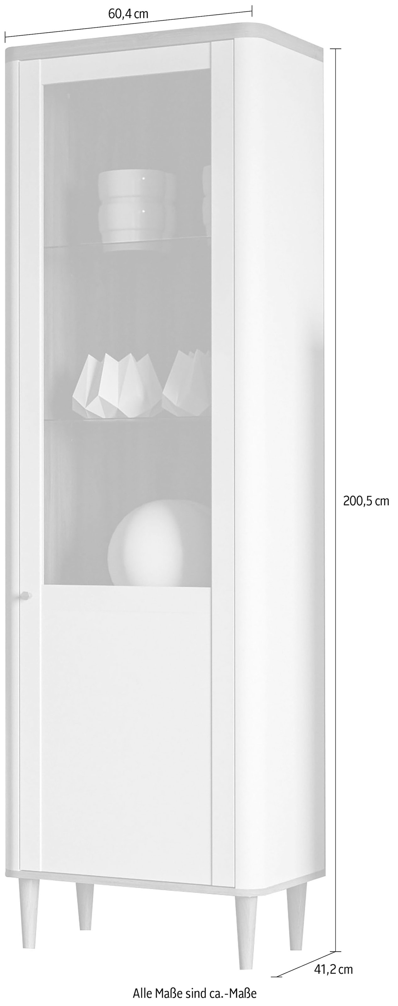 FORTE Vitrine »Lacetti« B/H/T 60,4/200,5/41,2 cm, Echtholzfüße