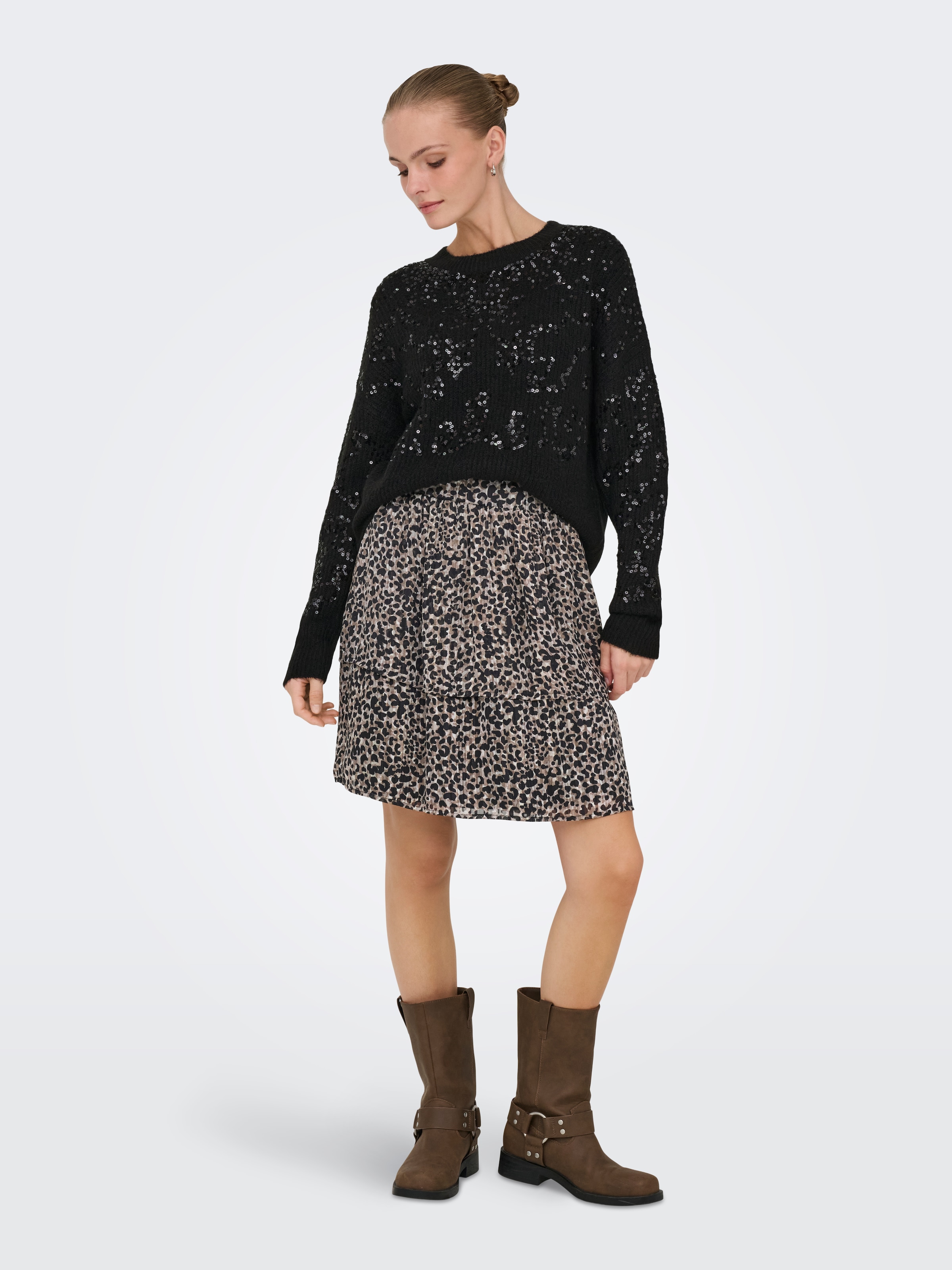 ONLY Rundhalspullover »ONLALTA LS SEQUIN O-NECK KNT«