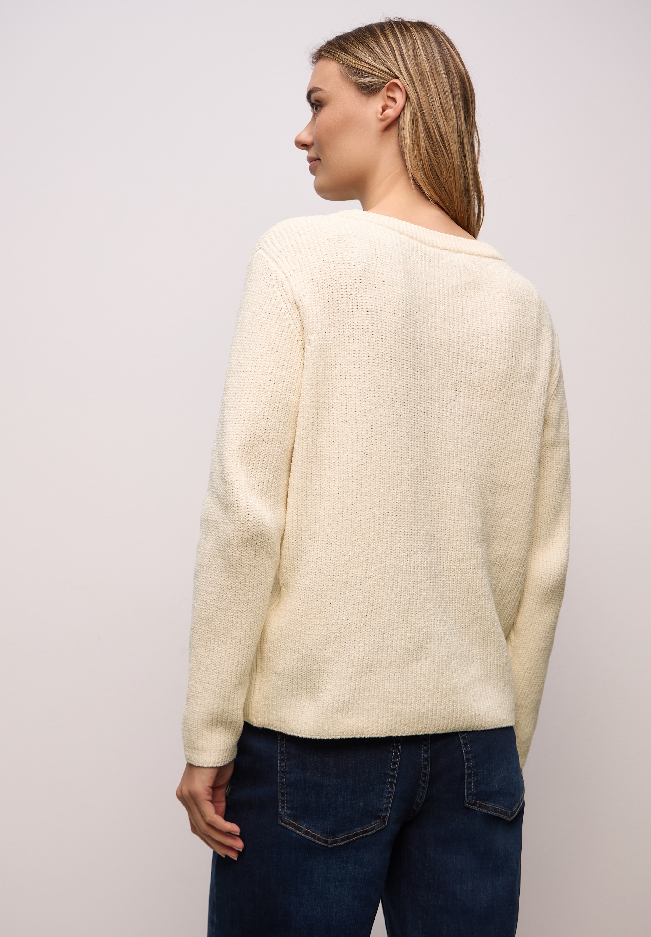 STREET ONE Strickpullover Chenille Pullover mit U-Boot-Auschnitt