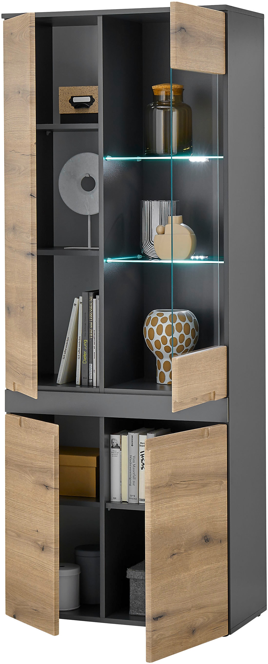 HBZ Vitrine »Taylor Landhaustil, Standvitrine, Stauraumvitrine, BxHxT 75x192x38 cm«, (1 St.), Mit 3 Türen, 1 Tür mit Teilverglasung