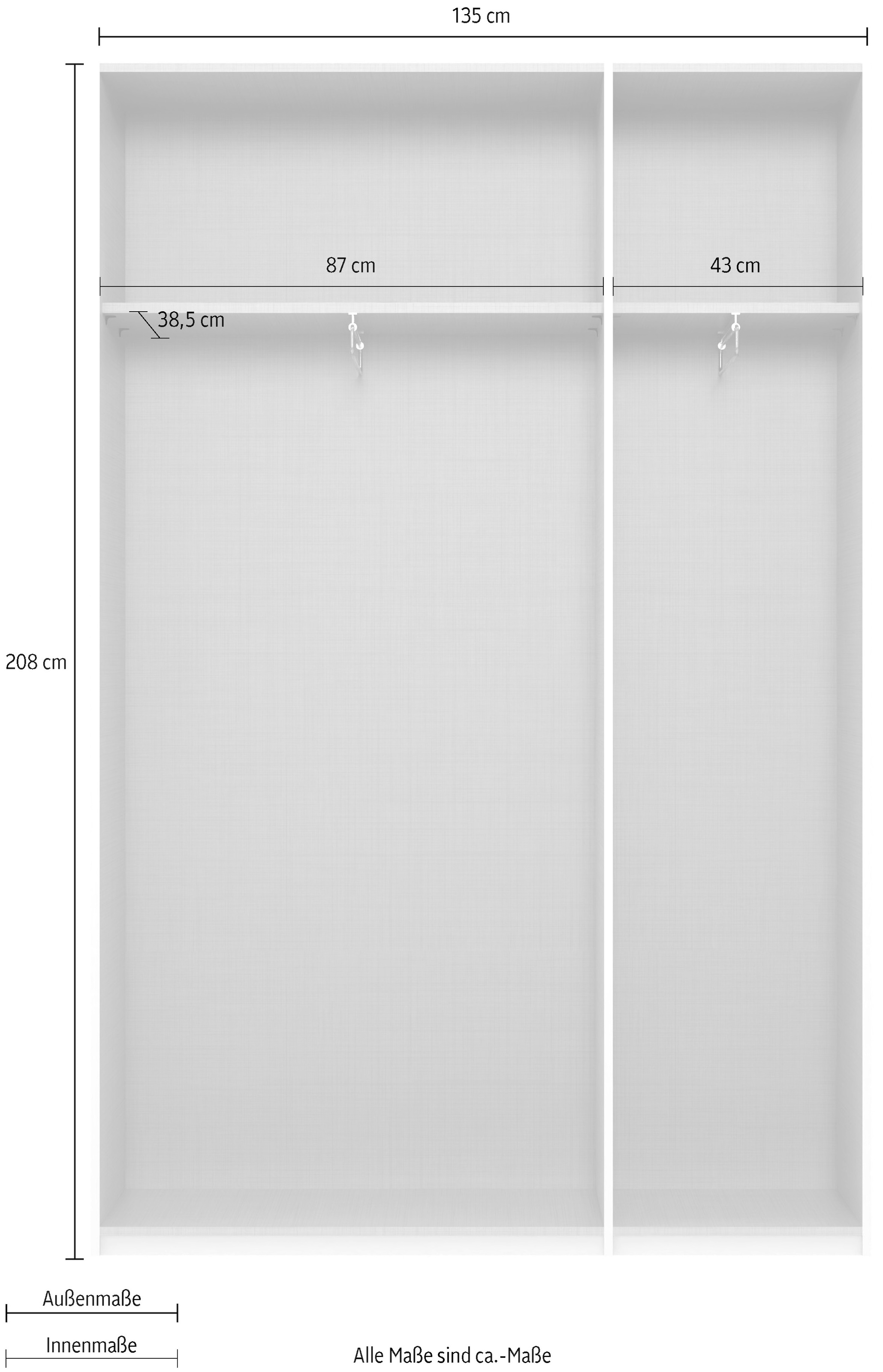 Wimex Kleiderschrank »Mugano,in 8 Breiten,3 Höhen,2 Tiefen, viele Farben, Made in Germany«, (in Basic oder Premium Ausstattung mit 2 weiteren Einlegeböden), mit langen oder kurzen Griffen aus Metall, mit oder ohne Spiegel