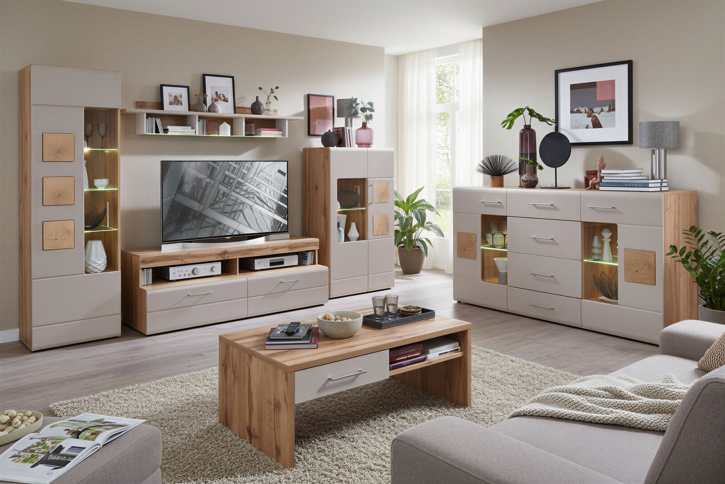 Innostyle Wohnwand »Wohnwand SINFONIE, 340/209/52 cm BxHxT« 4 Stk. tlg.
