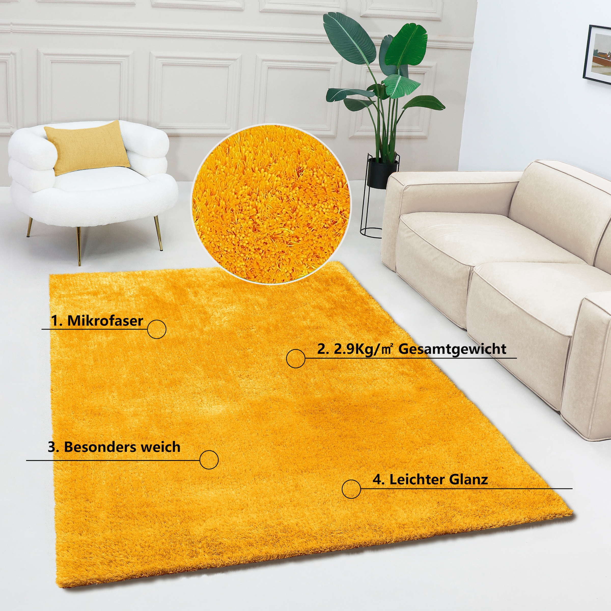 Bruno Banani Teppich »Dana Teppich, besonders weich und kuschelig, Kundenliebling«, rechteckig, 30 mm Höhe, uni, Mikrofaser Teppiche, Wohnzimmer, Schlafzimmer, Esszimmer