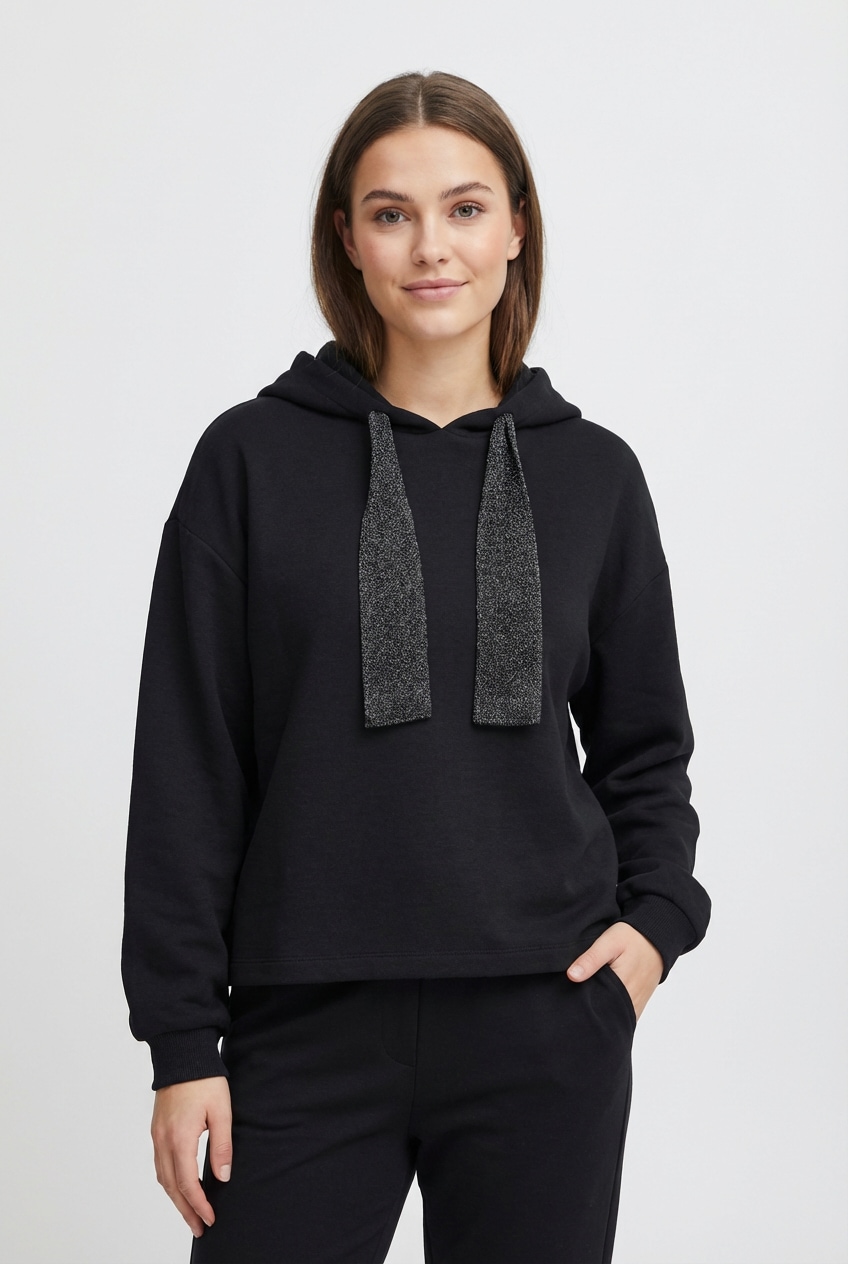 pieces Kapuzensweatshirt »PCCHILLI LS GLITTER HOODIE NOOS BC«, mit Kordelzug in Kontrastfarbe
