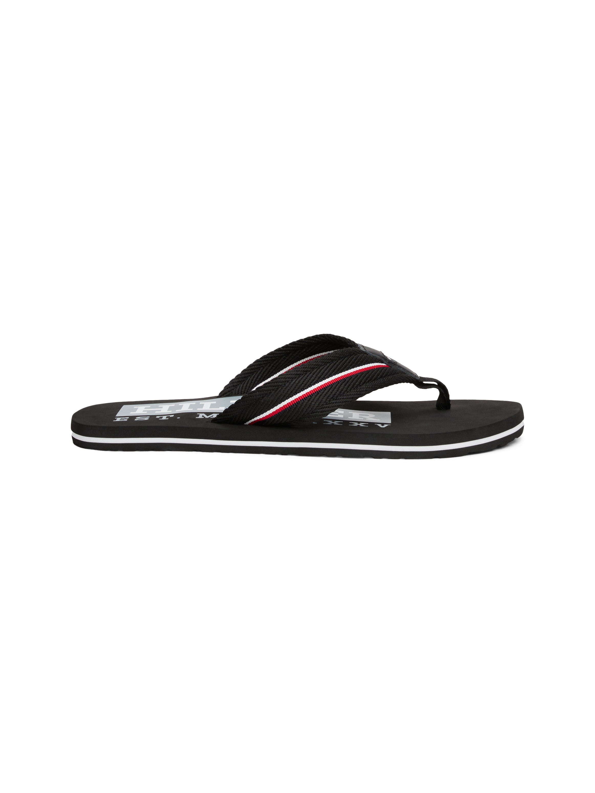 Tommy Hilfiger Zehentrenner »CORPORATE HILFIGER BEACH SANDAL«, Sommerschuh, Flats, Bequemschuh mit Streifen