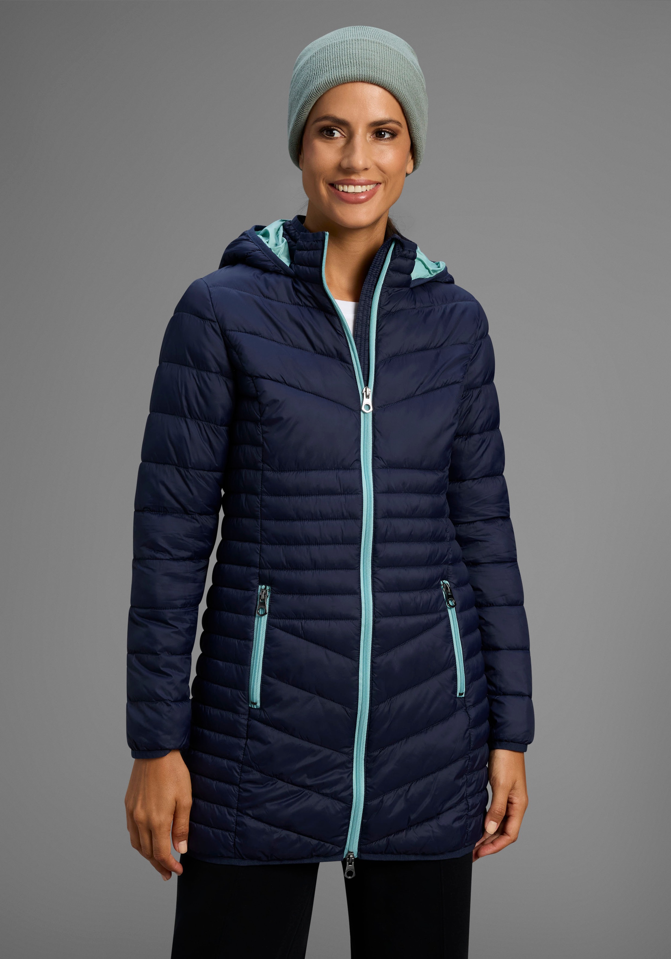 Kangaroos Damen Steppjacke mit Kapuze für den Übergang in blau, Größe 48