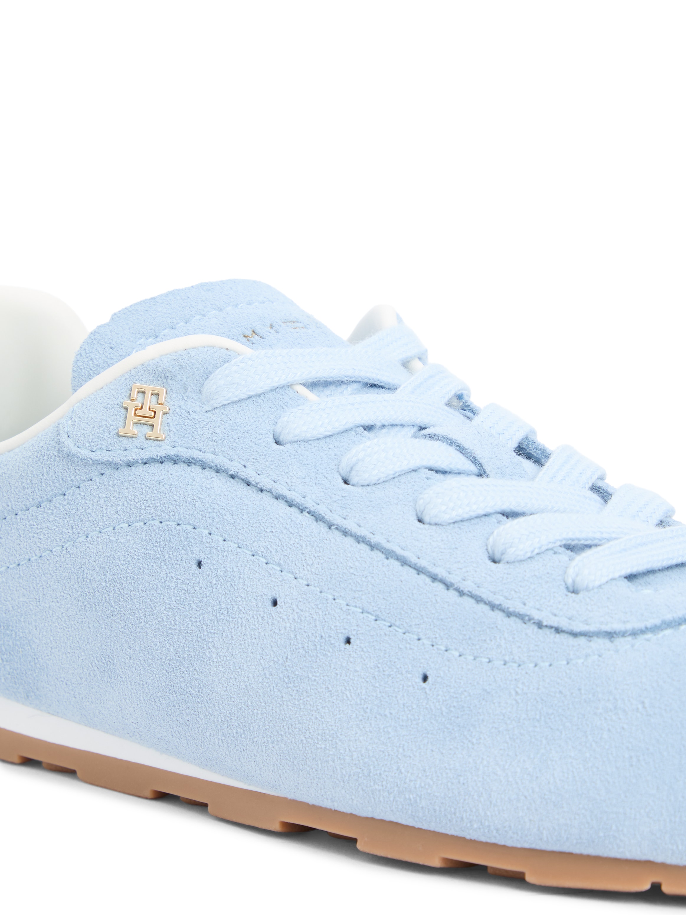 Tommy Hilfiger Sneaker »TH BELLA LOW RUNNER SUEDE«  Halbschuh, Schnürer, Freizeitschuh mit kontrastfarbenem Fersenbesatz