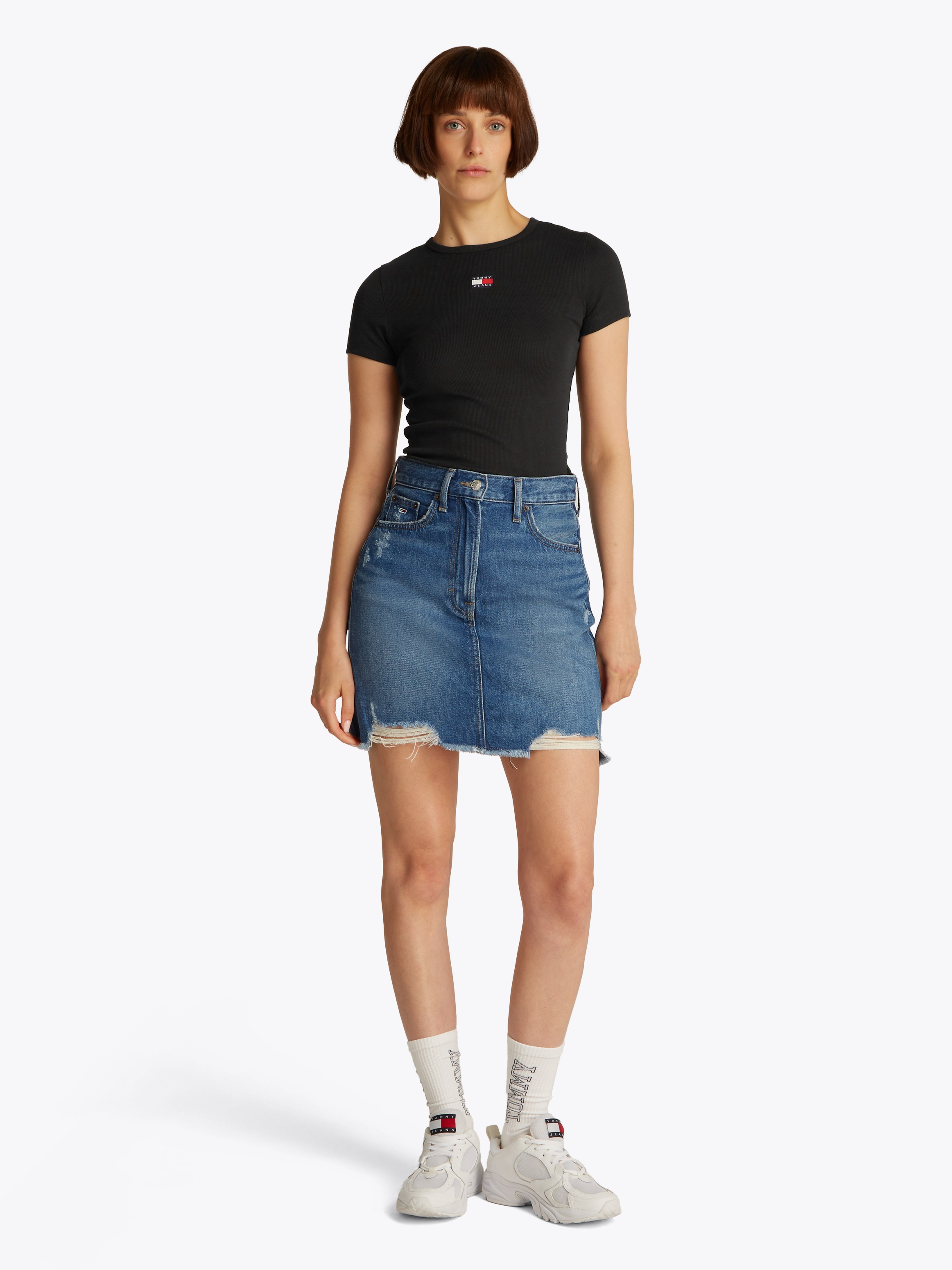 Tommy Jeans T-Shirt »TJW SLIM BADGE RIB TEE«, in Rippoptik