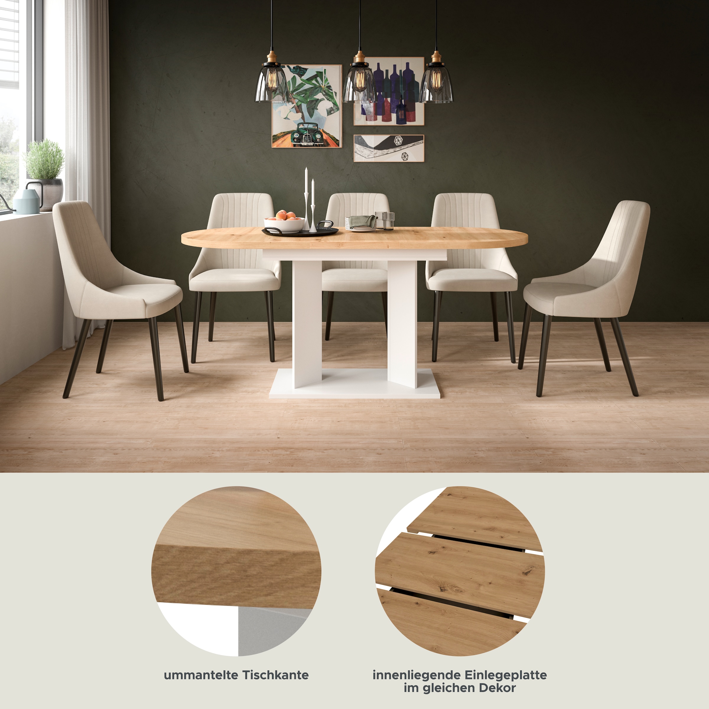 Home affaire Esstisch »GERO, 130-170 cm, ausziehbar, Säulengestell« in verschiedenen Ausführungen erhältlich, 1 Stk. tlg. Tisch, Esstisch, Esszimmer, Esszimmertisch, Küchetisch, Bartisch