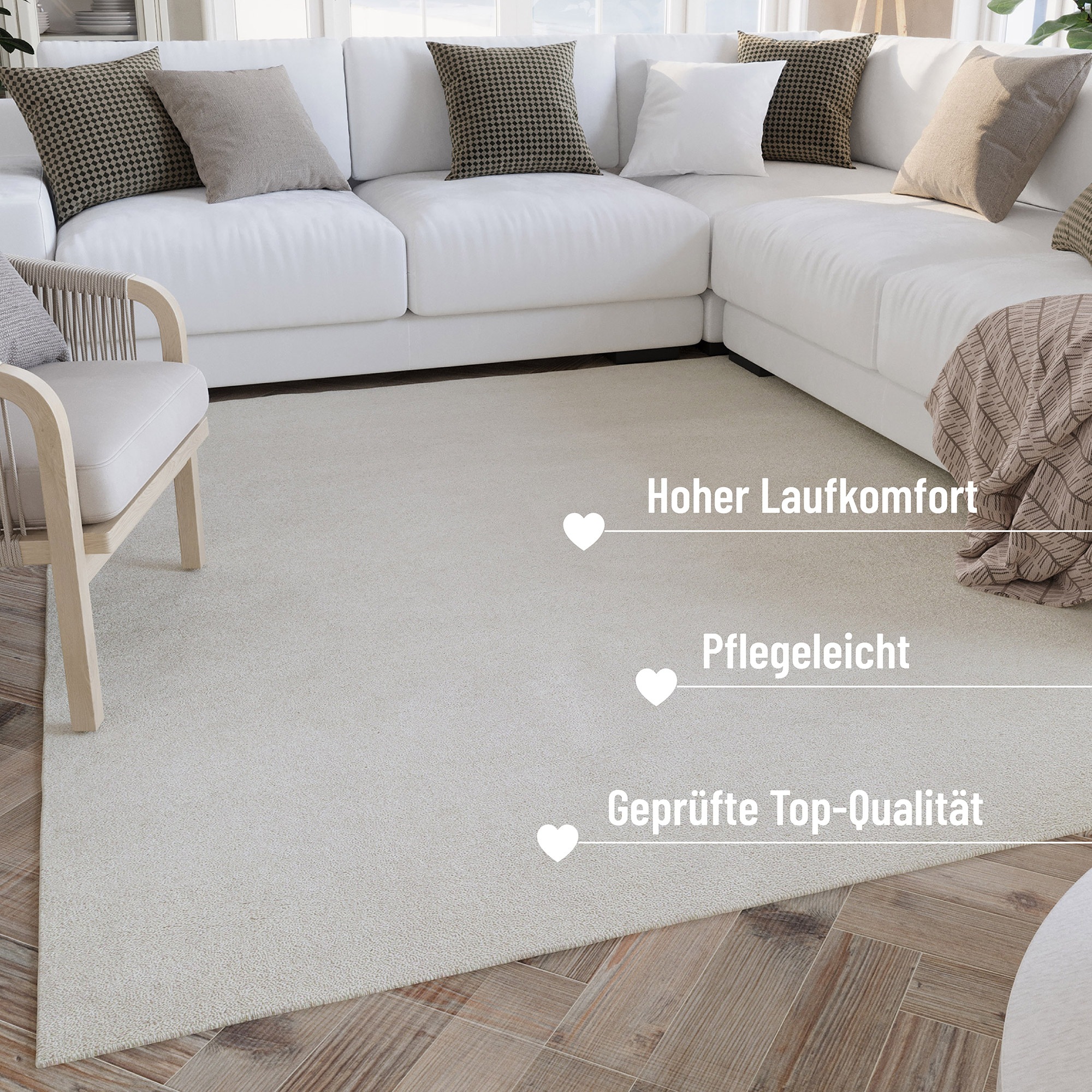 Wecon home Wollteppich »Hamptons FORTYTHREE«, rechteckig, 20 mm Höhe, Läufer, Schurwolle, Kurzflor, Wohnzimmer, Schlafzimmer, elegant