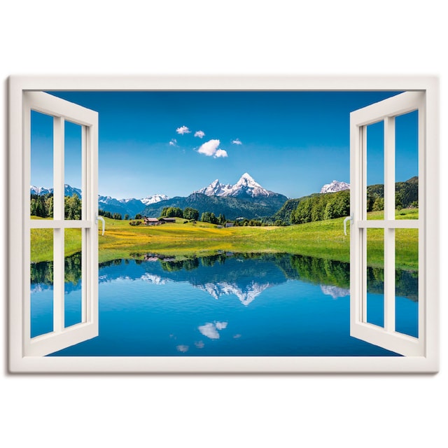Artland Wandbild »Fensterblick Alpen und Bergsee«, Berge, (1 St.), als  Alubild, Leinwandbild, Wandaufkleber oder Poster in versch. Größen kaufen  im OTTO Online Shop