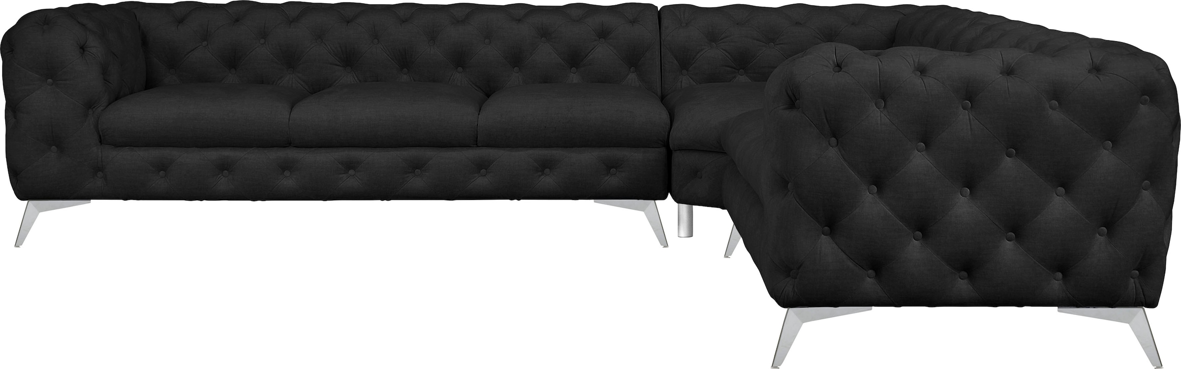 Leonique Chesterfield-Sofa »Ecksofa GLYNIS L-Form mit Wellenunterfederung, Maße B/T/H 323/264/75cm«, aufwändige Knopfheftung, moderne Chesterfield Optik, Fußfarbe wählbar
