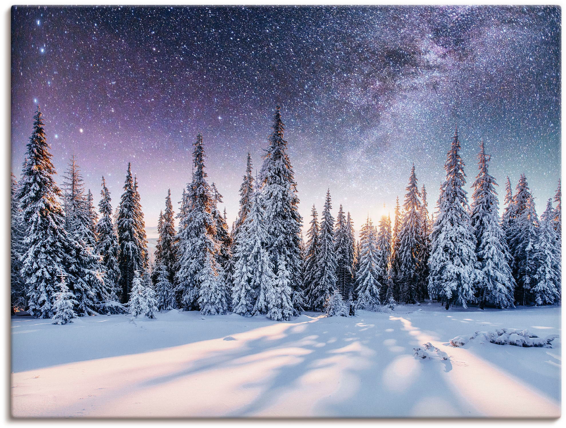 Artland Wandbild »Tannenwald im Schnee vorm Sternenhimmel«, Berge & Alpenbilder, (1 St.), als Alubild, Outdoorbild, Leinwandbild, Poster in verschied. Größen