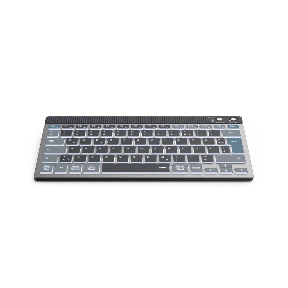 Hama Tastatur »Tastatur WK-700 (kabellos, beleuchtet, QUERTZ, Multi-Device, klein)« (ausklappbare Füße)