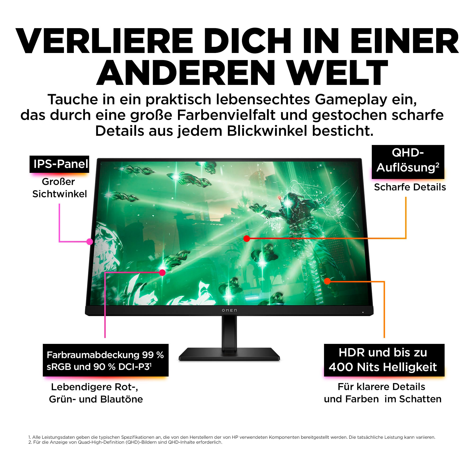 HP Gaming-Monitor »OMEN 27q (HSD-0156-A)«, 68,6 cm/27 Zoll, 2560 x 1440 px, QHD, 1 ms Reaktionszeit, 165 Hz