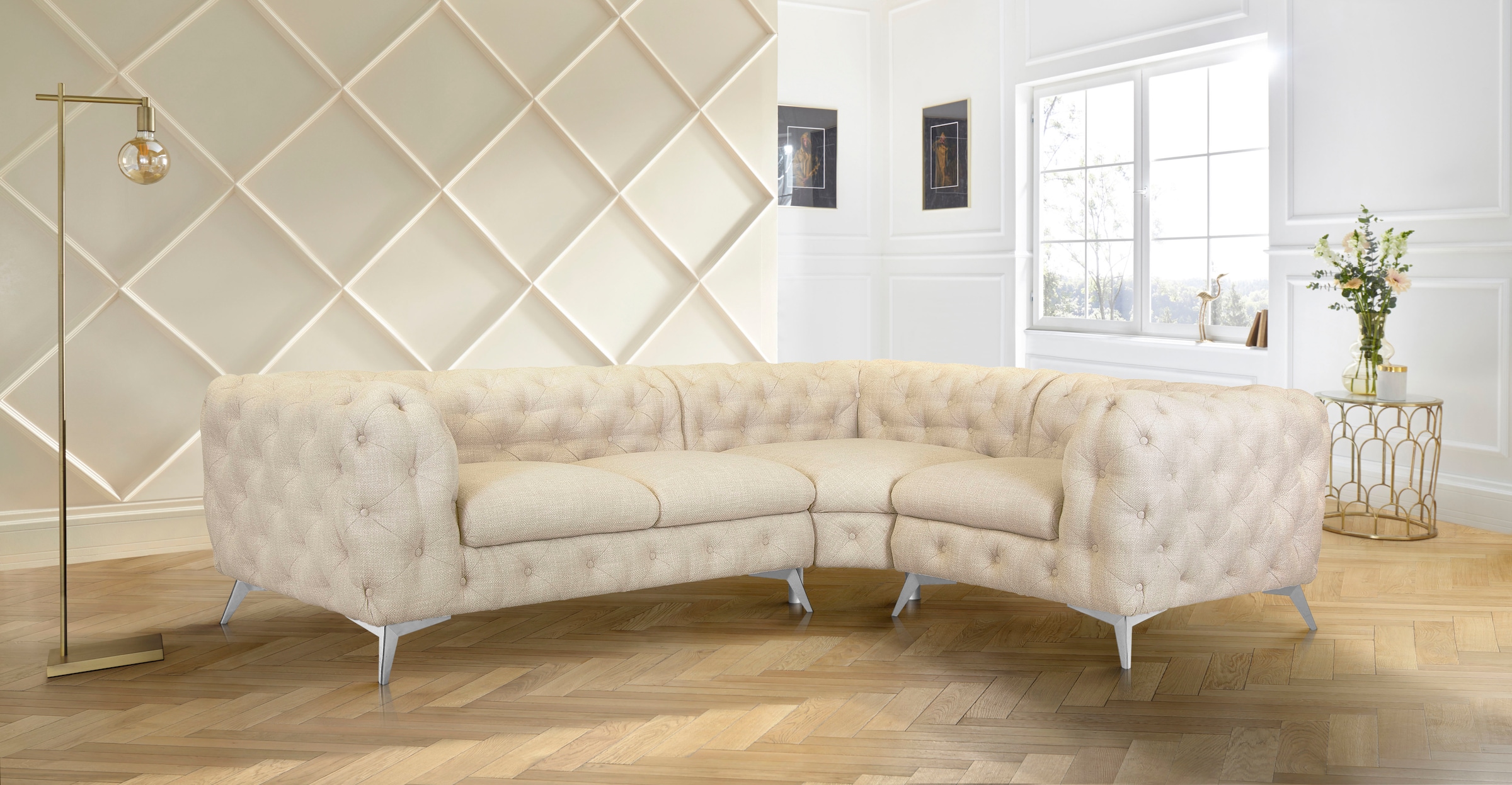 Leonique Chesterfield-Sofa »Glynis L-Form«, aufwändige Knopfheftung, moderne Chesterfield Optik, Fußfarbe wählbar