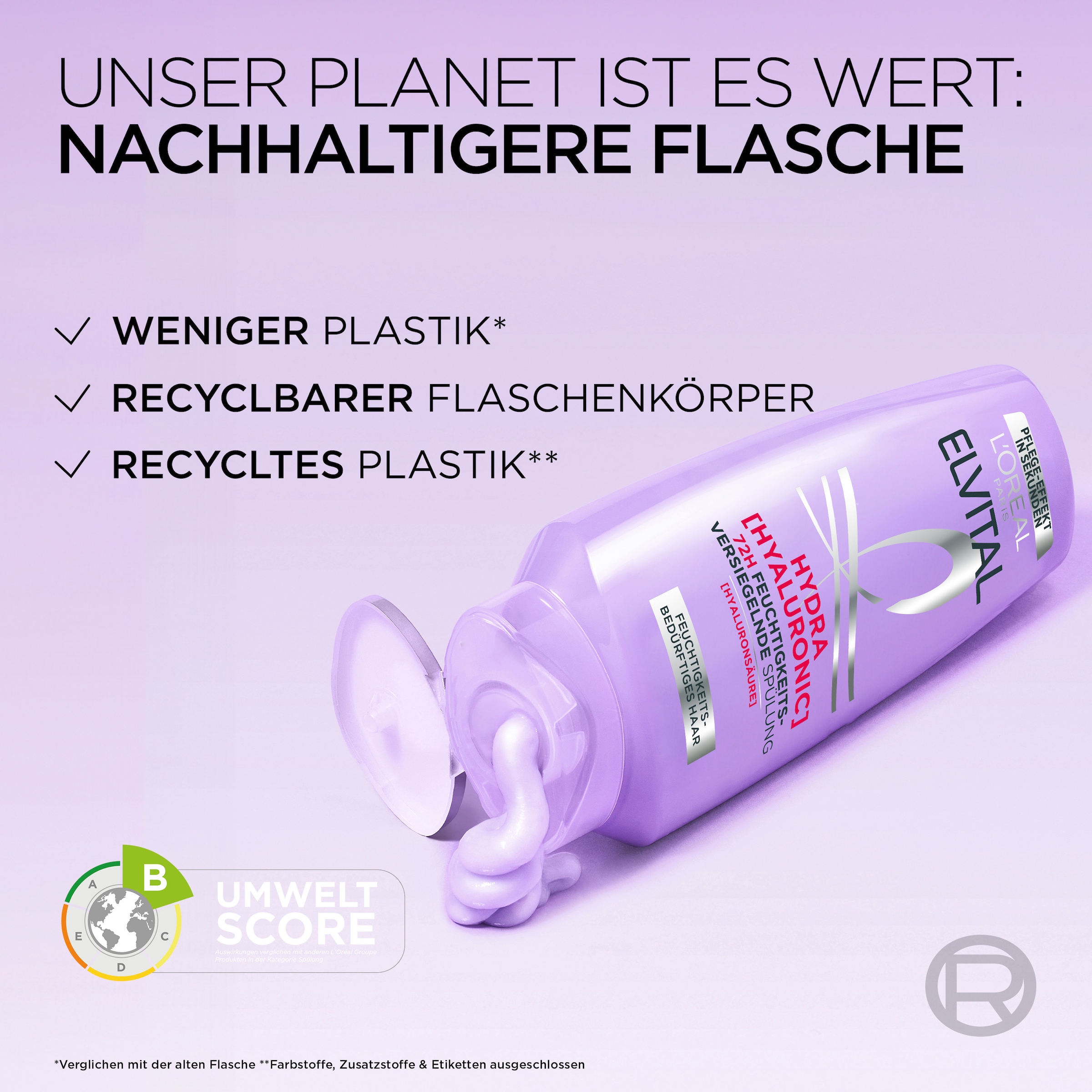L'ORÉAL PARIS Haarspülung »L'Oréal Paris Elvital Hydra [Hyaluronic] Spülung« Hyaluronsäure für trockenes Haar, spendet 72h lang Feuchtigkeit.