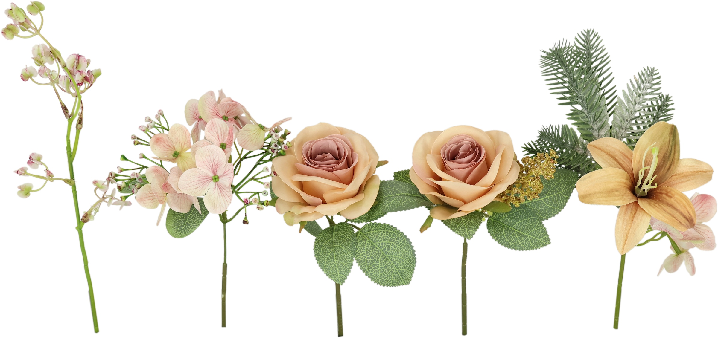 I.GE.A. Kunstblume »Kunstblumen-Strauß Rosen Lilien Hortensie« Blumenstrauß Bouquet Blume Grabschmuck Aufleger Grabdeko