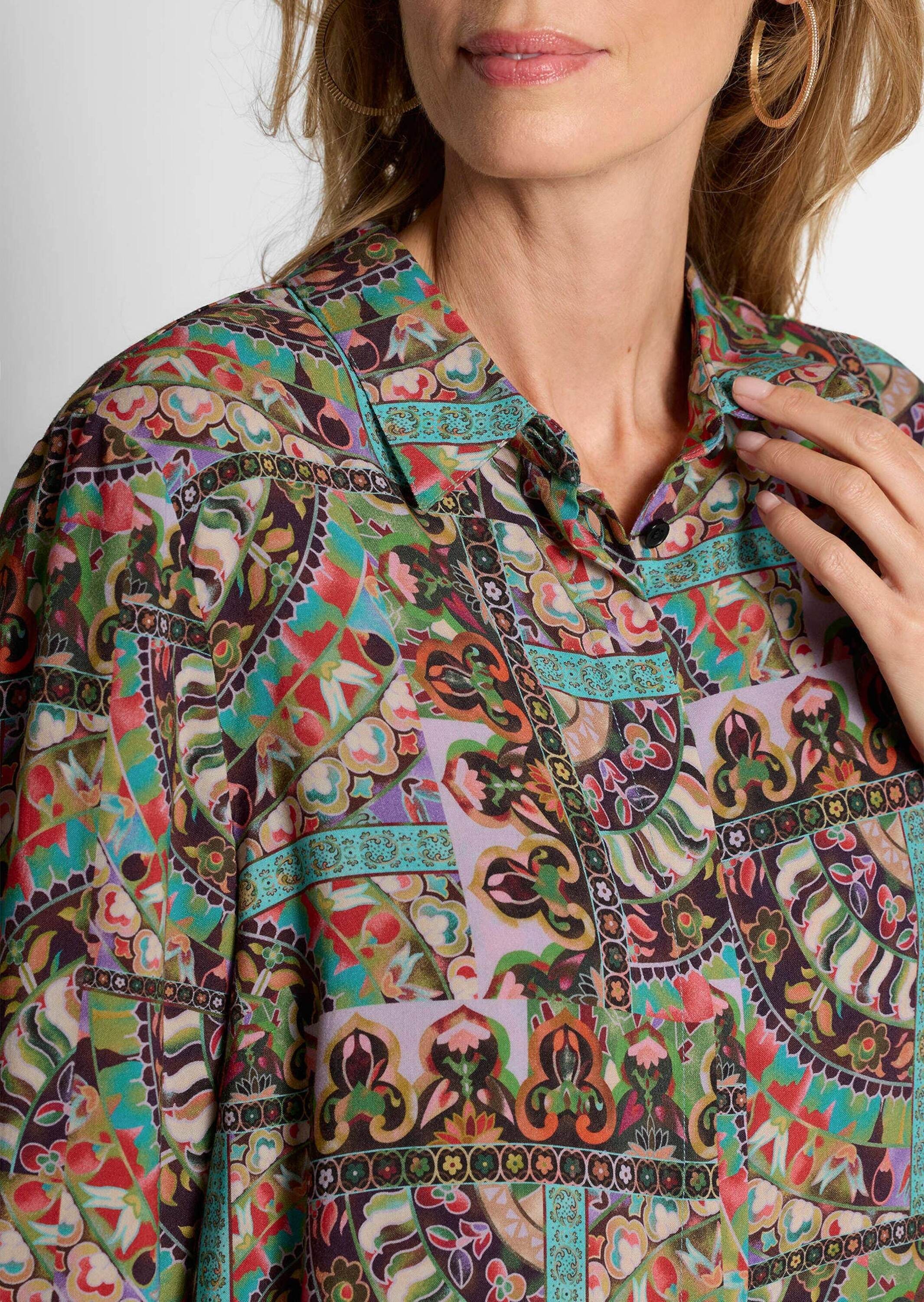 GOLDNER Hemdbluse »Kurzgröße Blusenshirt mit stilvollem Muster-Mix« verrdeckte Knopfleiste