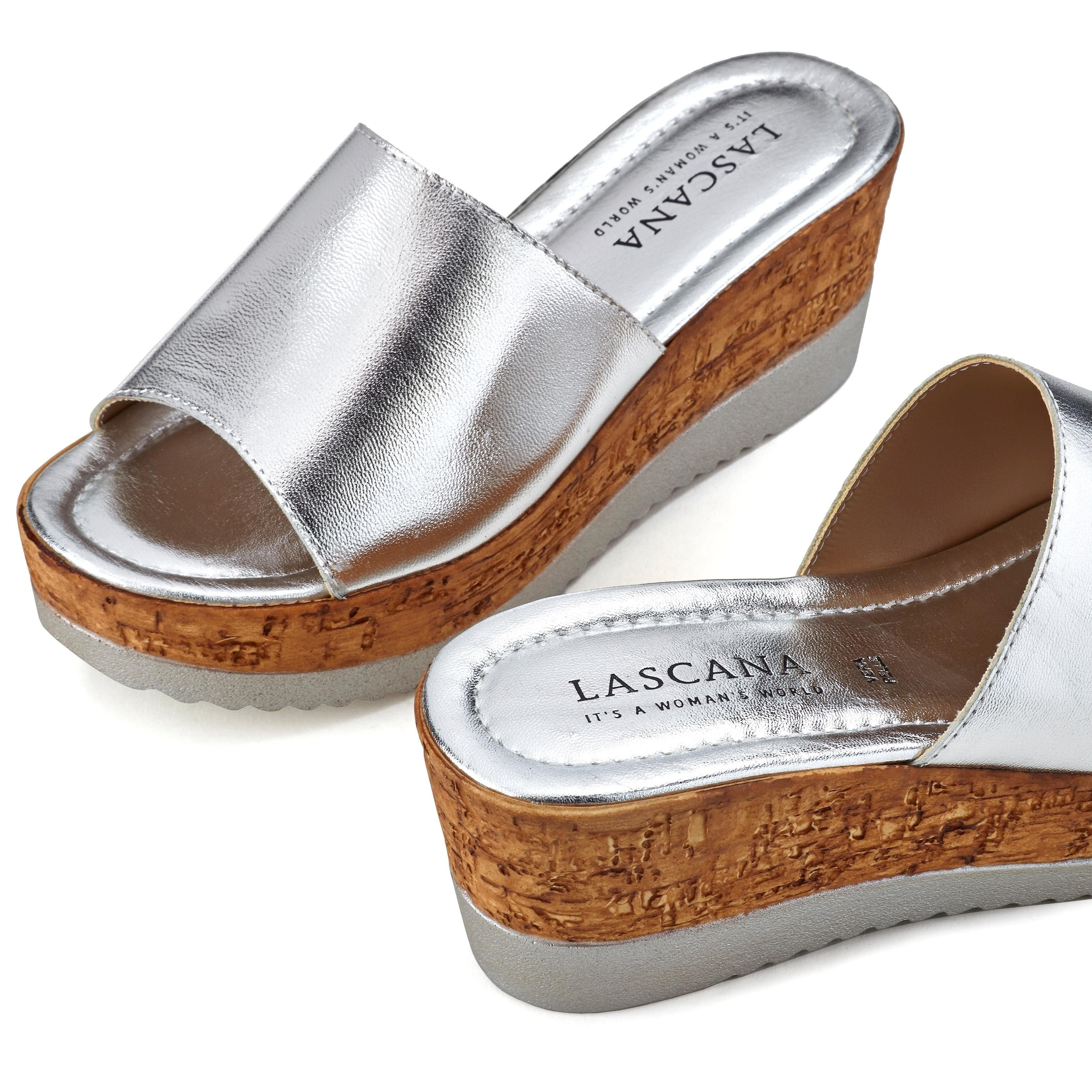 LASCANA Pantolette, Mule, Sandale, offener Schuh aus Leder mit Keilabsatz