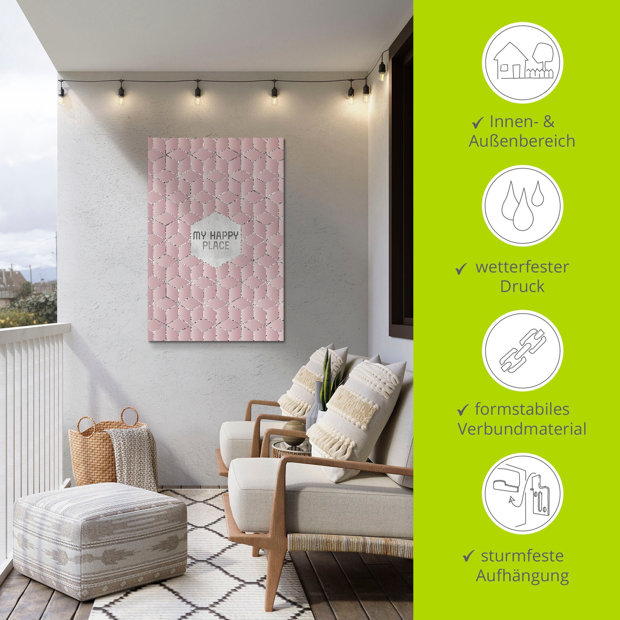 Artland Wandbild »Mein glücklicher Ort«, Sprüche & Texte, (1 St.), als Alubild, Outdoorbild, Poster in verschied. Größen