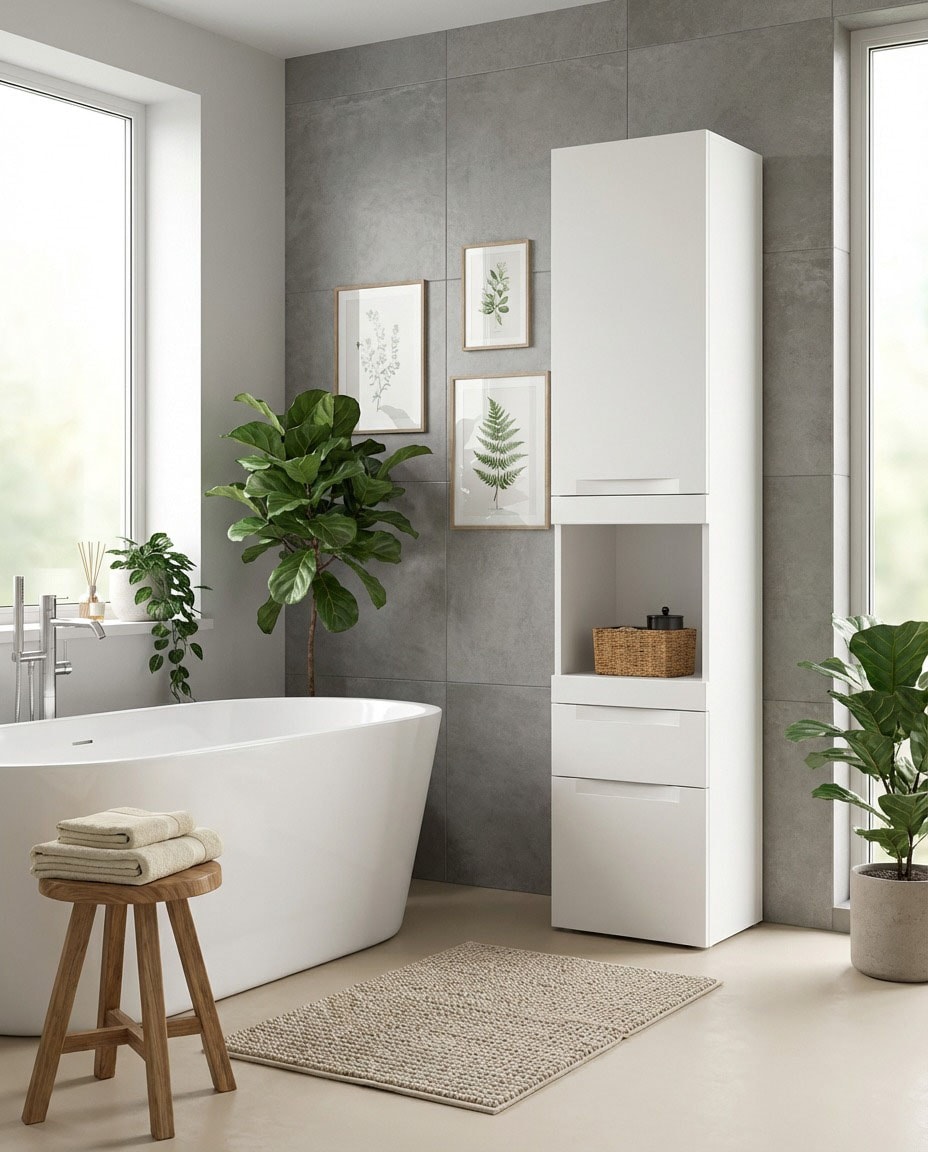 OTTO home Hängeschrank »MAOI, Höhe 166cm, 1 Tür, 2 Schubkästen, 1 offenes Fach« Badezimmerschrank, Schrank, Kommode, Midischrank, Bad, Badezimmer