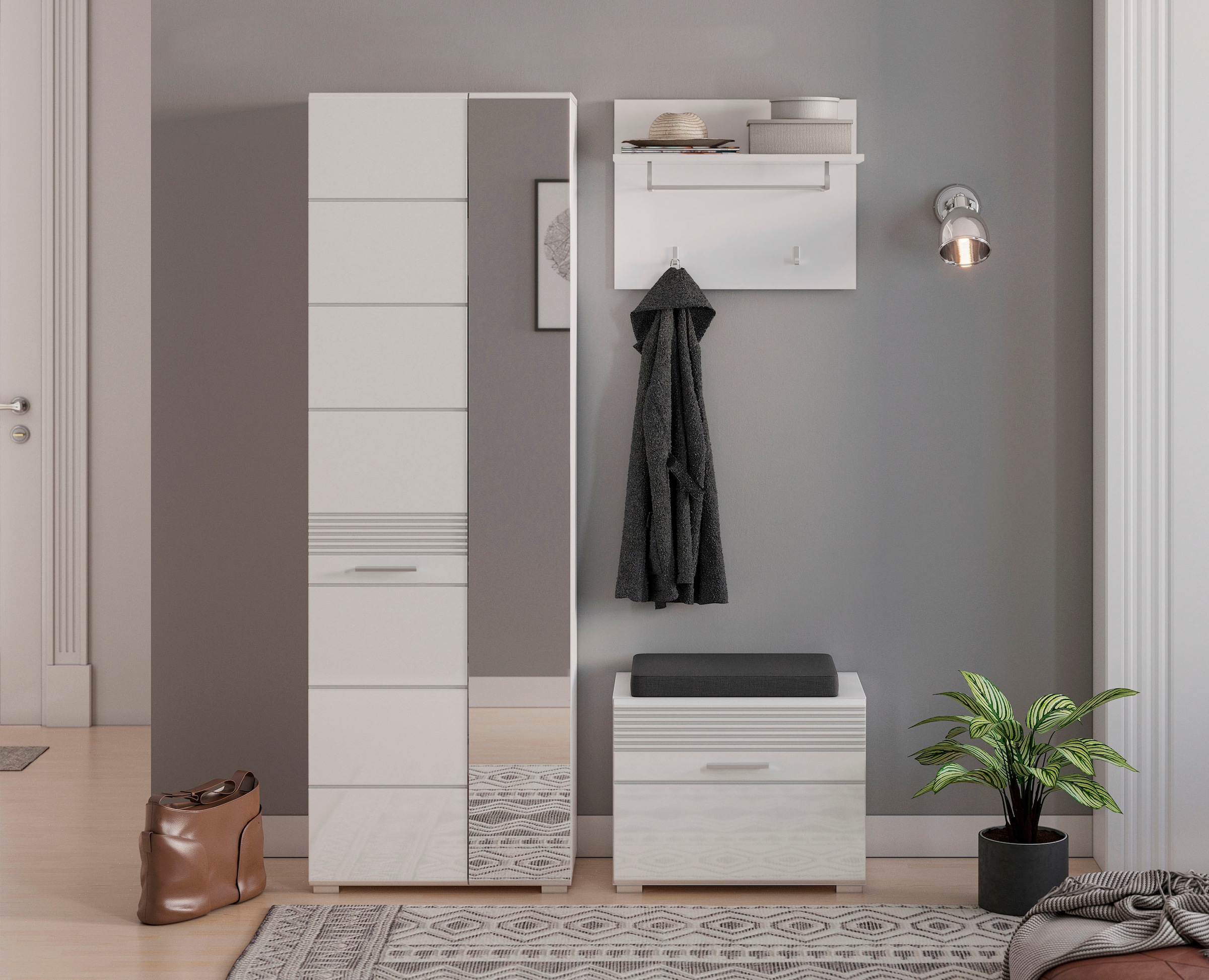 INOSIGN Sitzbank »Malmö, Breite 60 cm, 1 Tür, 2 Fächer, hochwertige MDF Front«, Rillenfräsung, Bank, Schuhbank, Garderobenbank, Dielenbank