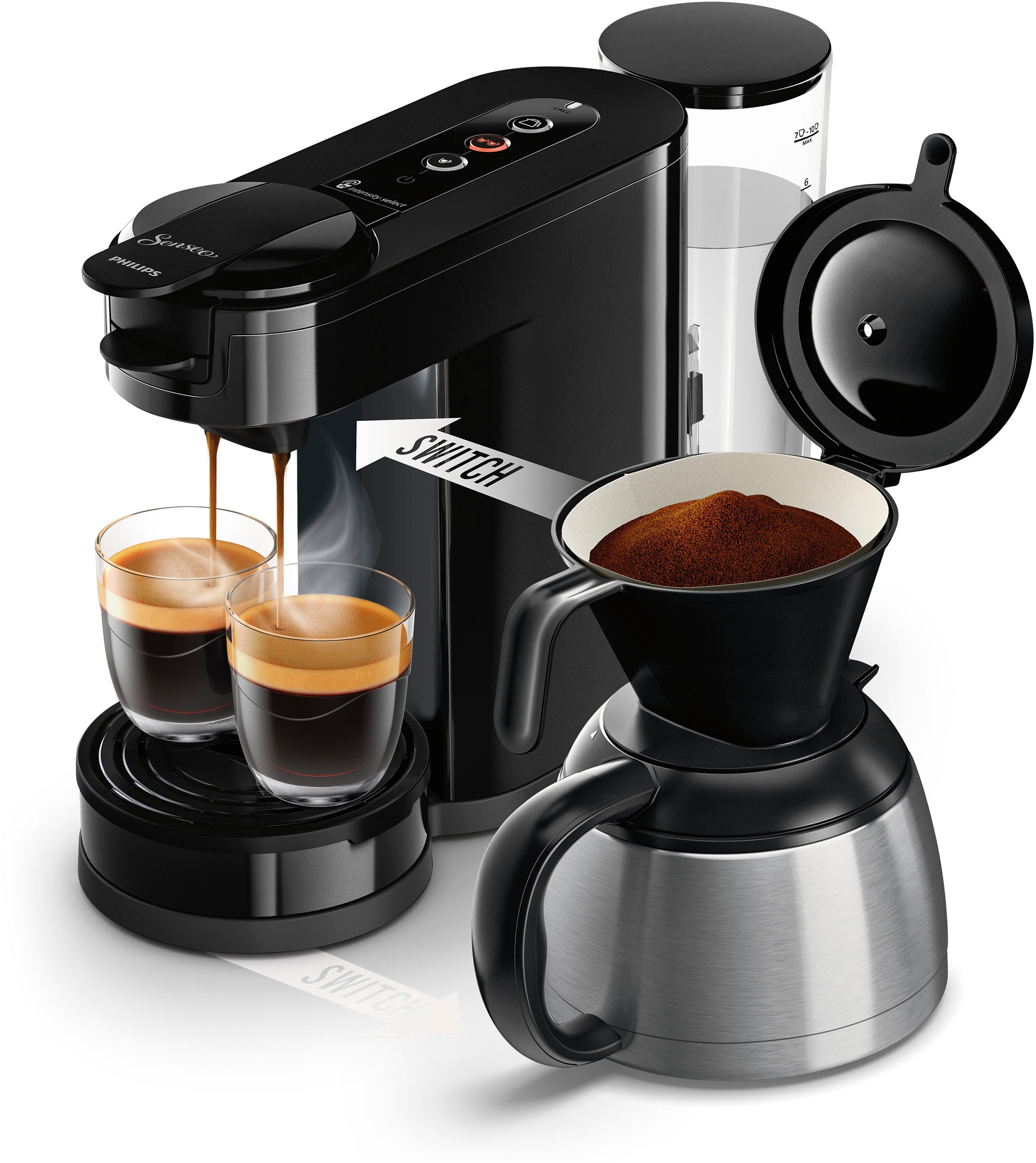 Philips Senseo Kaffeepadmaschine »Switch OTTO Boost Kaffeepaddose bei Wert HD6592/64, 26% UVP Technologie«, Kaffee Crema 1 Plus, recyceltem Kaffeekanne, €9,90 inkl. jetzt l Plastik