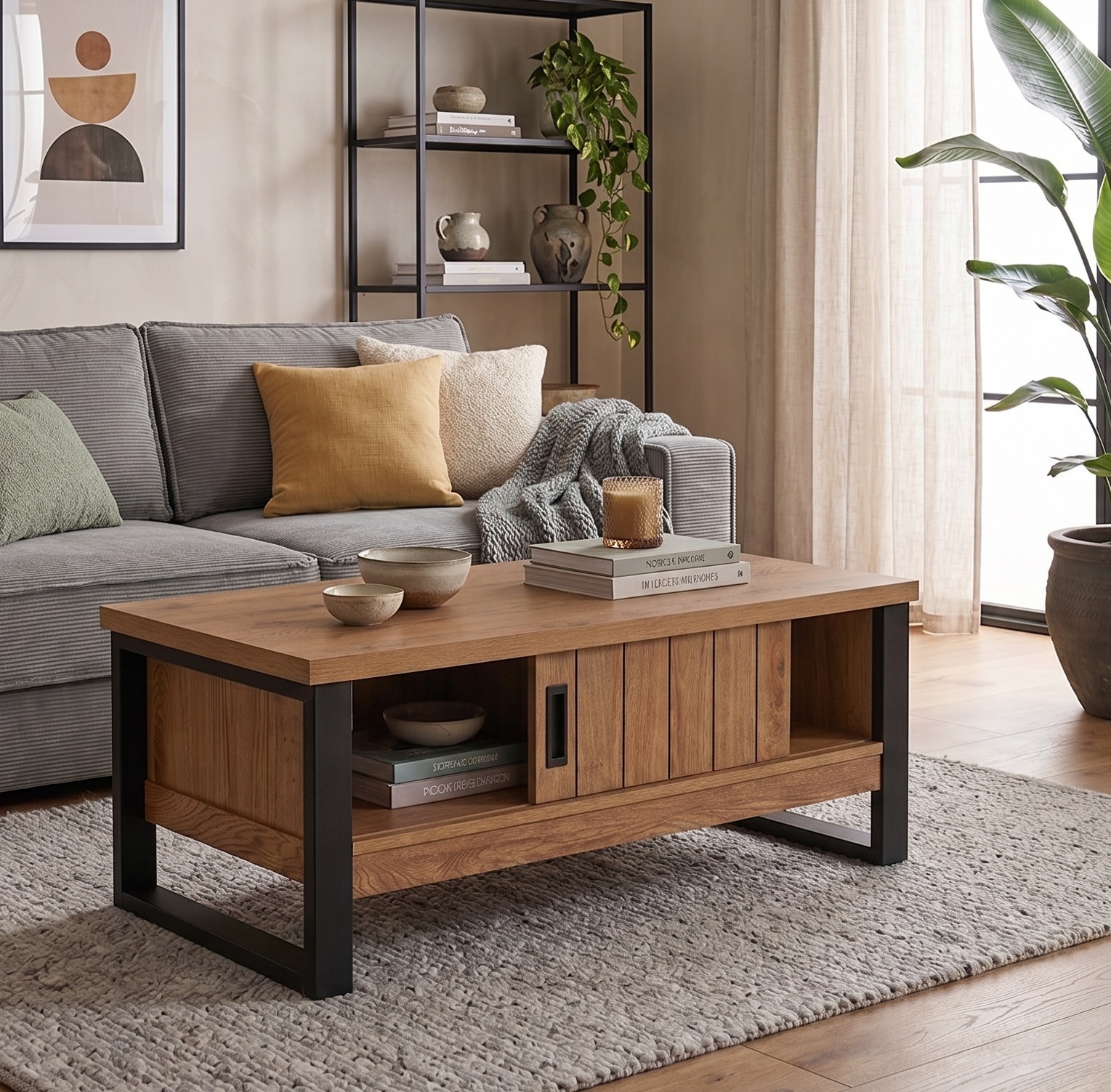 Jahnke Couchtisch »RIVA COFFEE« Couchtisch mit Stauraum & Schiebetüren, Eiche-Optik, Breite: 108,5 cm