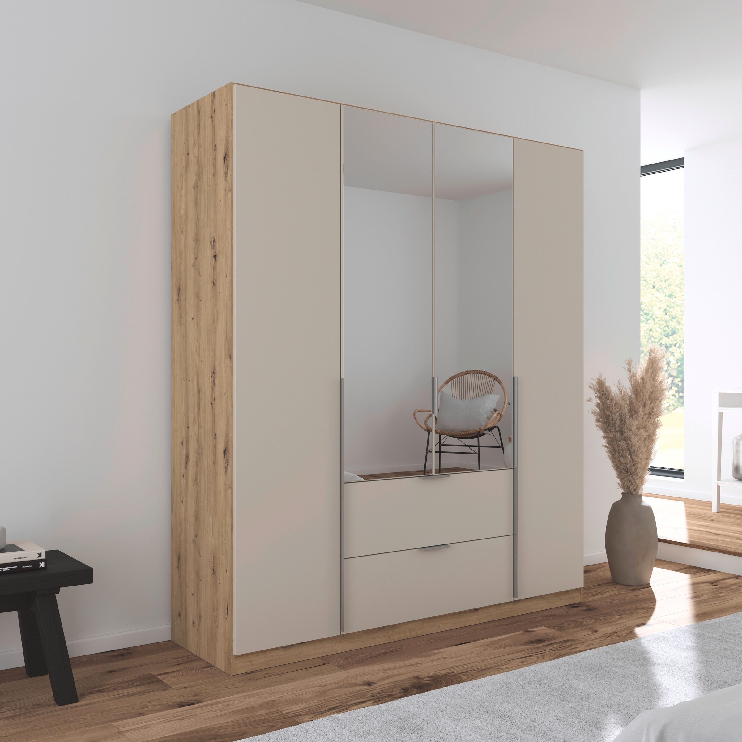 rauch Drehtürenschrank »Kleiderschrank Schrank Garderobe AGORDO mit Dekor- oder Hochglanzfront«, (in zwei Griff-Farben mit Dekor- oder Hochglanzfront), mit Außenschubkästen, in 6 Breiten und 2 Höhen MADE IN GERMANY