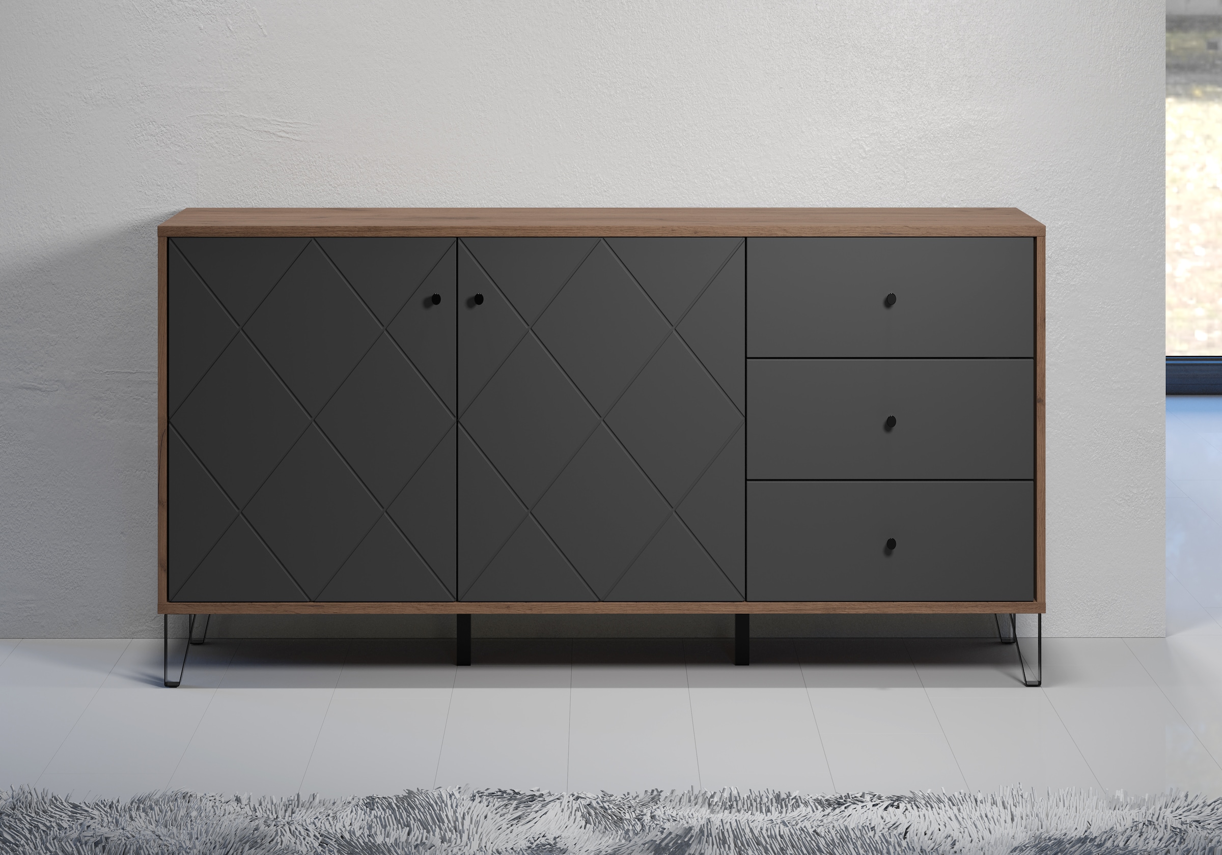 Sideboard »Molveno«, (1 St.), außergewöhnliches Design mit strukturierten Fronten,...