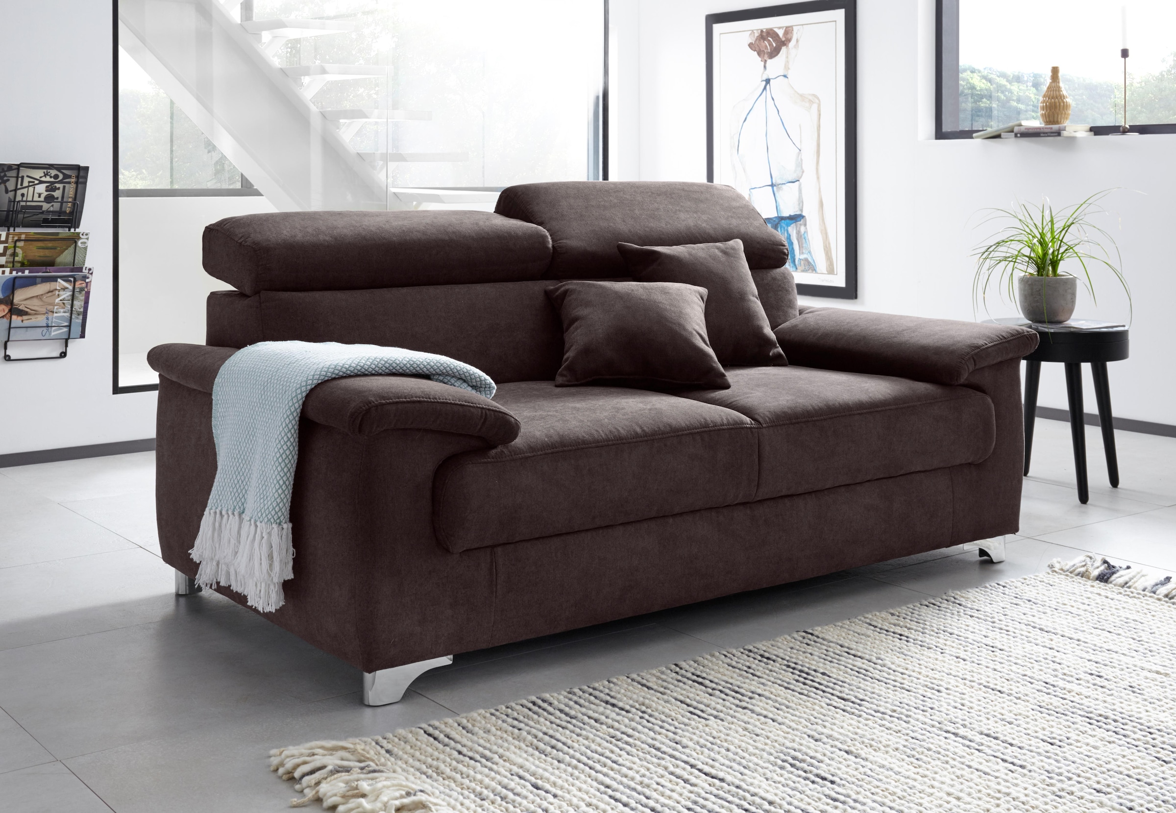 DOMO collection 2-Sitzer »Mira inklusive Kopfteilverstellung für mehr Wohlfühlkomfort«, elegant und modern, komfortabel, frei im Raum stellbar