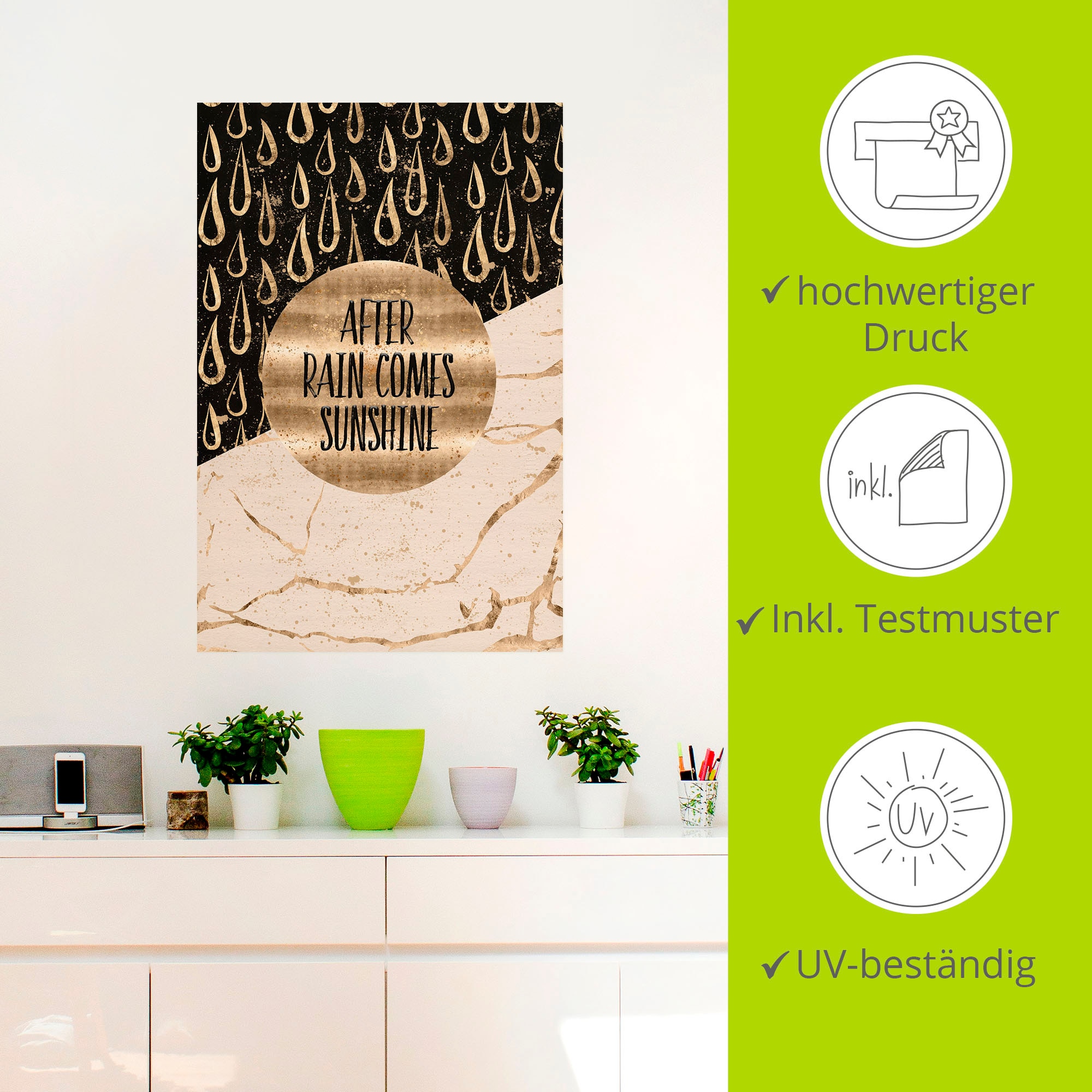 Artland Wandbild »Nach Regen kommt Sonnenschein«, Sprüche & Texte, (1 St.), als Leinwandbild, Wandaufkleber in verschied. Größen