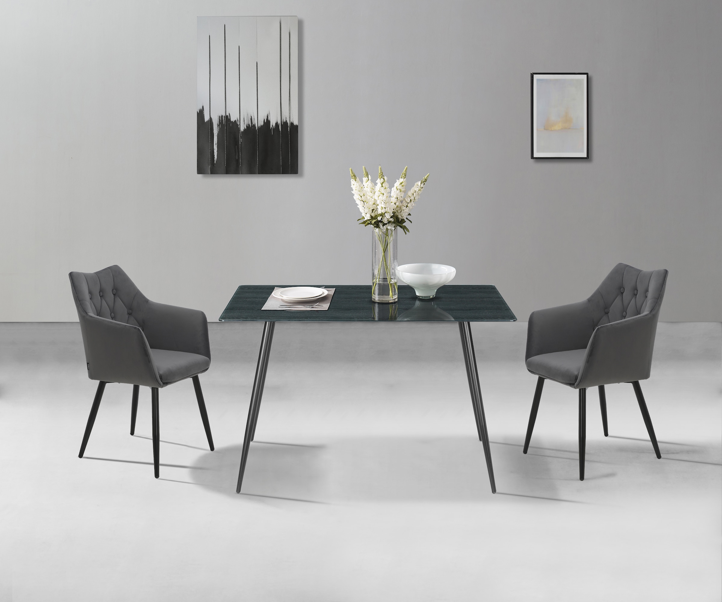 Home affaire Esszimmerstuhl »Alton, TOPSELLER!, OTTOs Choice«, (Set), 2 St., Samtvelours, mit weichem Samtvelours, Armlehnstuhl mit attraktiver Knopfheftung