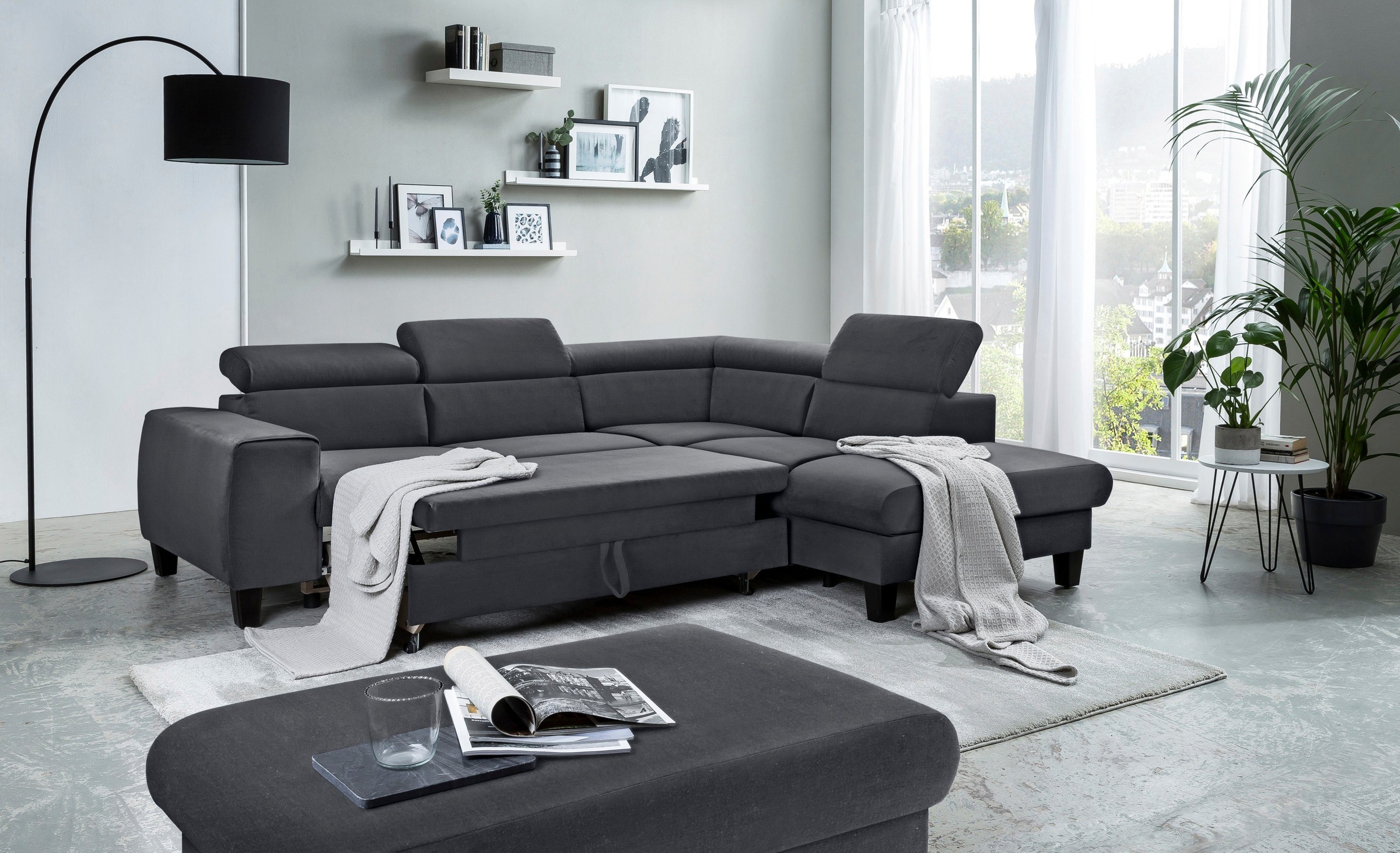 COTTA Polstergarnitur »Morven L-Form«, (Set), Set bestehend aus: Ecksofa mit Kopfteilverstellung & Hocker