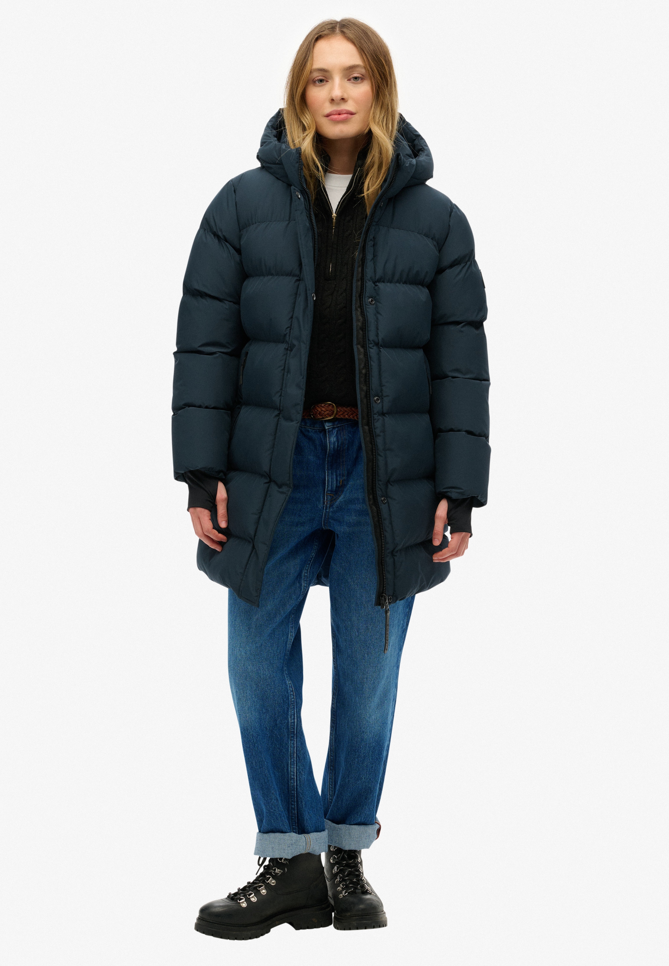 Superdry Steppjacke »HOODED SPORTS PUFFER MID JKT«, mit Kapuze